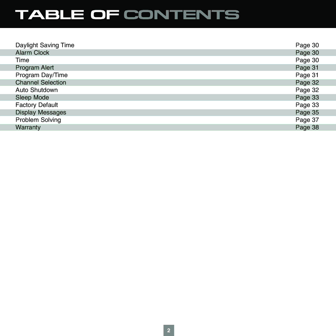 Sirius Satellite Radio XTR1 instruction manual Table of Contents 