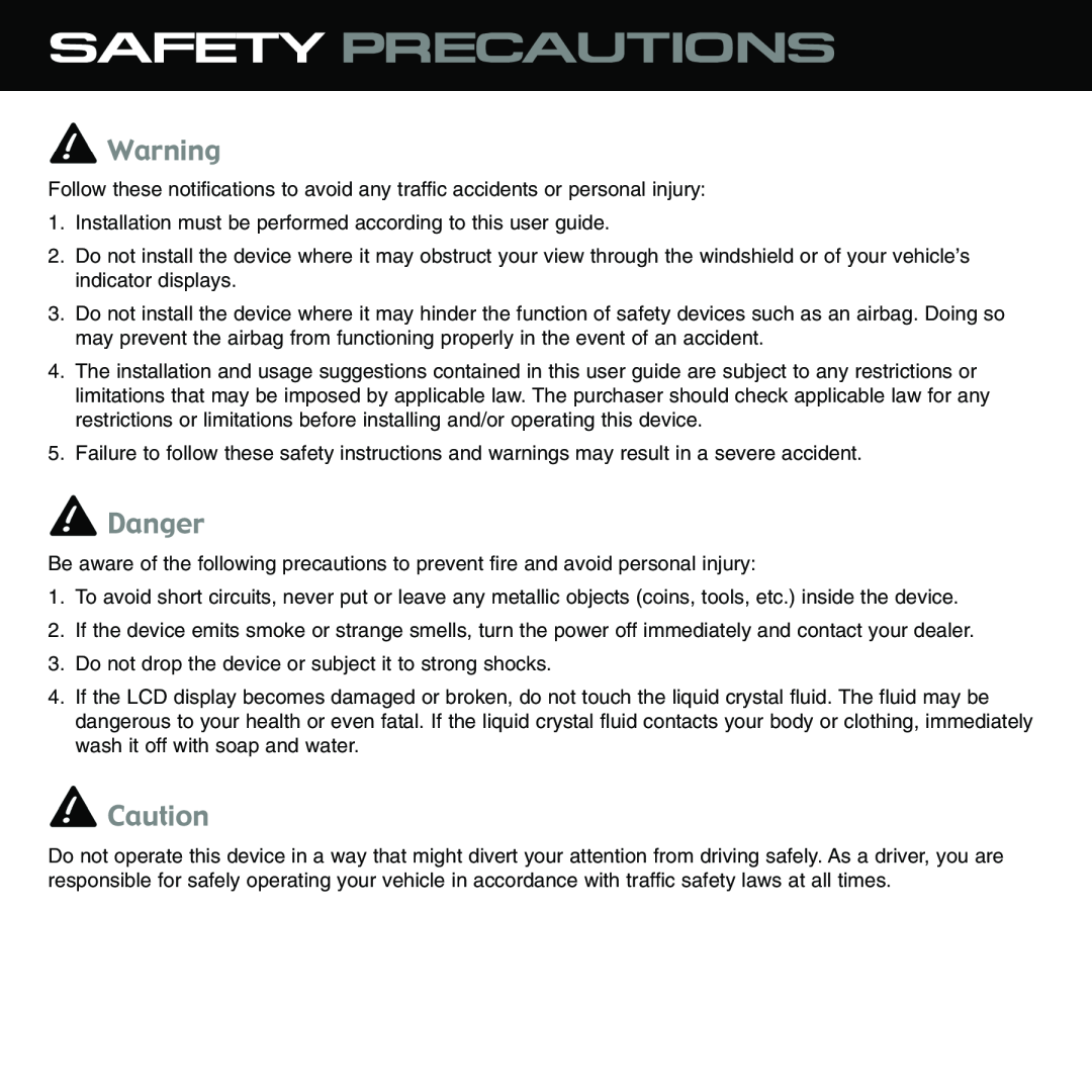 Sirius Satellite Radio XTR1 instruction manual Safety Precautions, Danger 