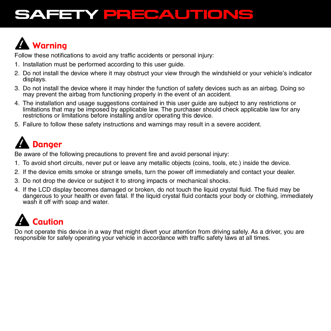 Sirius Satellite Radio XTR8CK instruction manual Safety Precautions 