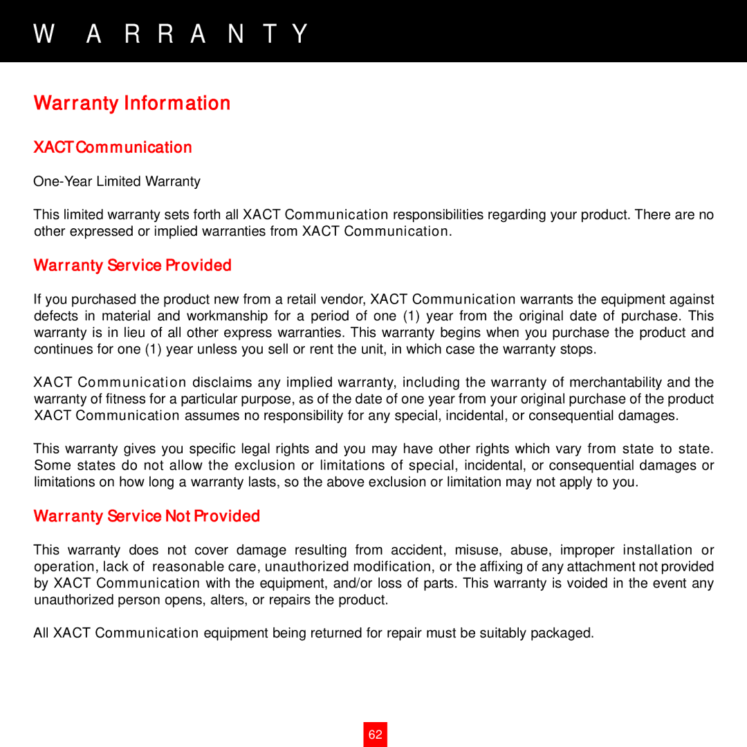 Sirius Satellite Radio XTR8CK instruction manual Warranty Information 