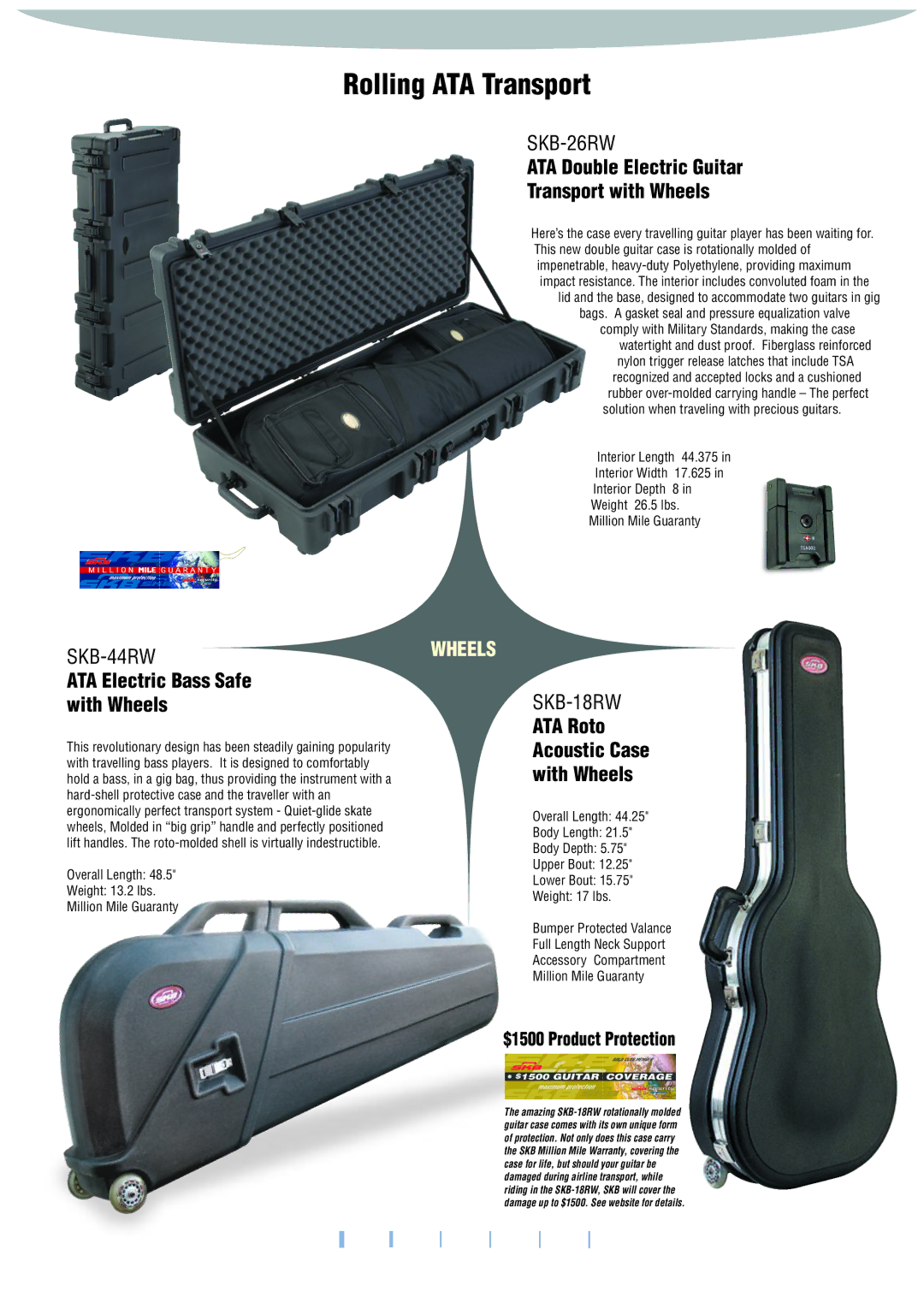 SKB 58 manual ATA Double Electric Guitar Transport with Wheels, ATA Electric Bass Safe With Wheels 