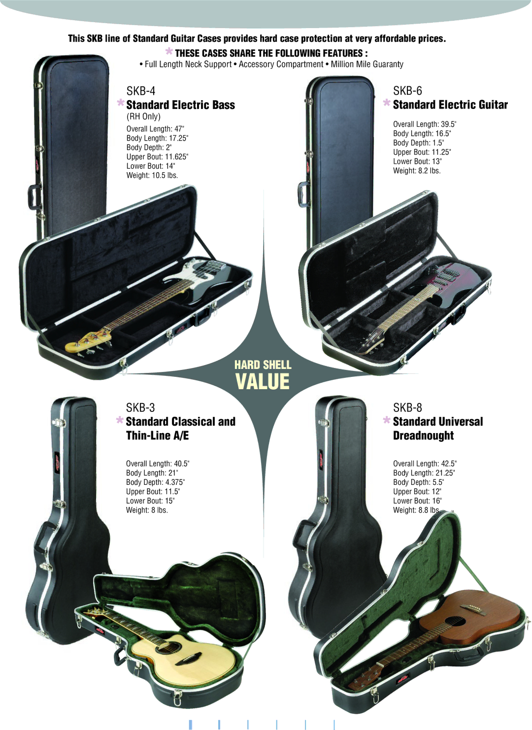 SKB 58 manual SKB-4 SKB-6, Standard Electric Bass, SKB-3 SKB-8, Standard Classical, Thin-Line A/E Dreadnought 