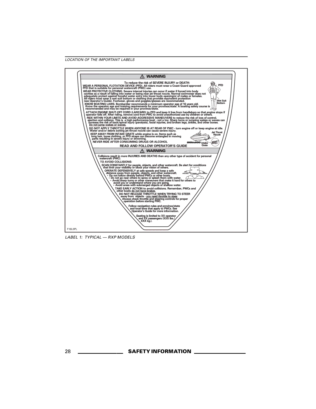 Ski-Doo GTX Series, RXP Series, GTI Series, RXT Series, WAKE Series manual Label 1 Typical RXP Models 