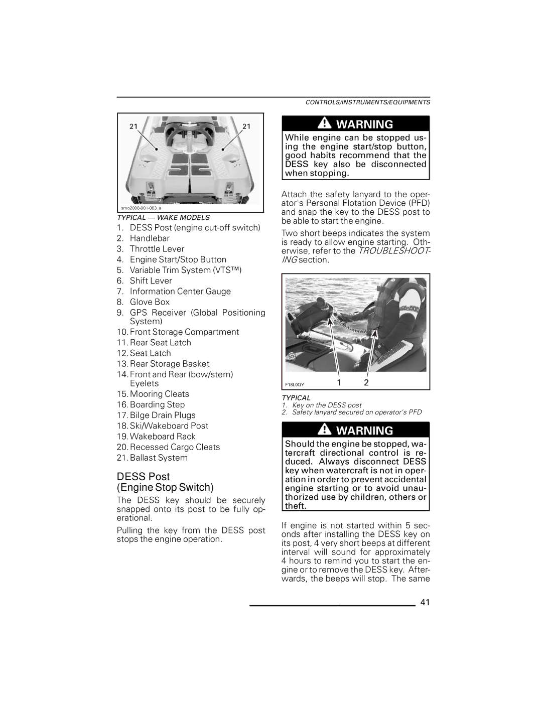 Ski-Doo RXT Series, GTX Series, RXP Series, GTI Series, WAKE Series manual Dess Post Engine Stop Switch 