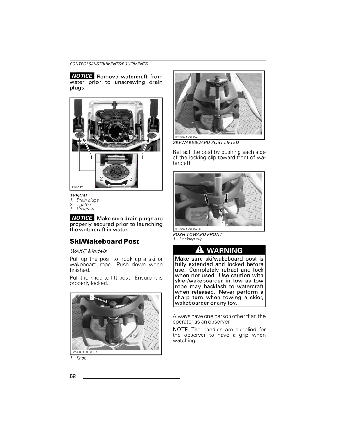 Ski-Doo GTX Series, RXP Series, GTI Series, RXT Series, WAKE Series manual SKI/WAKEBOARD Post Lifted 