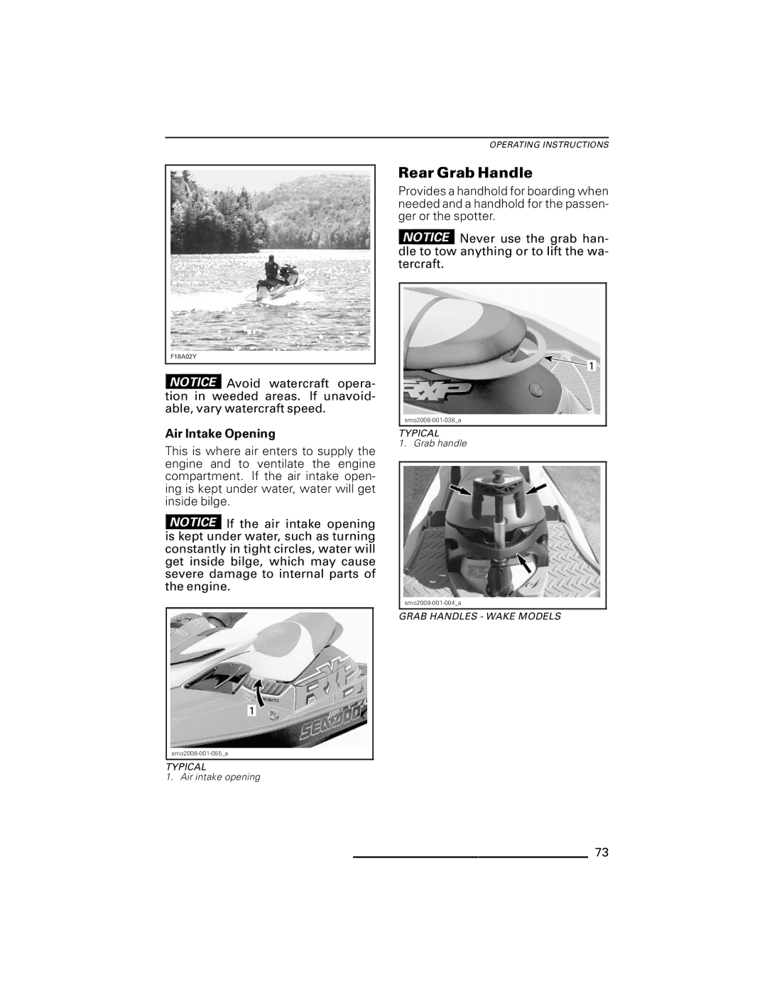 Ski-Doo GTX Series, RXP Series, GTI Series, RXT Series, WAKE Series manual Rear Grab Handle, Air Intake Opening 