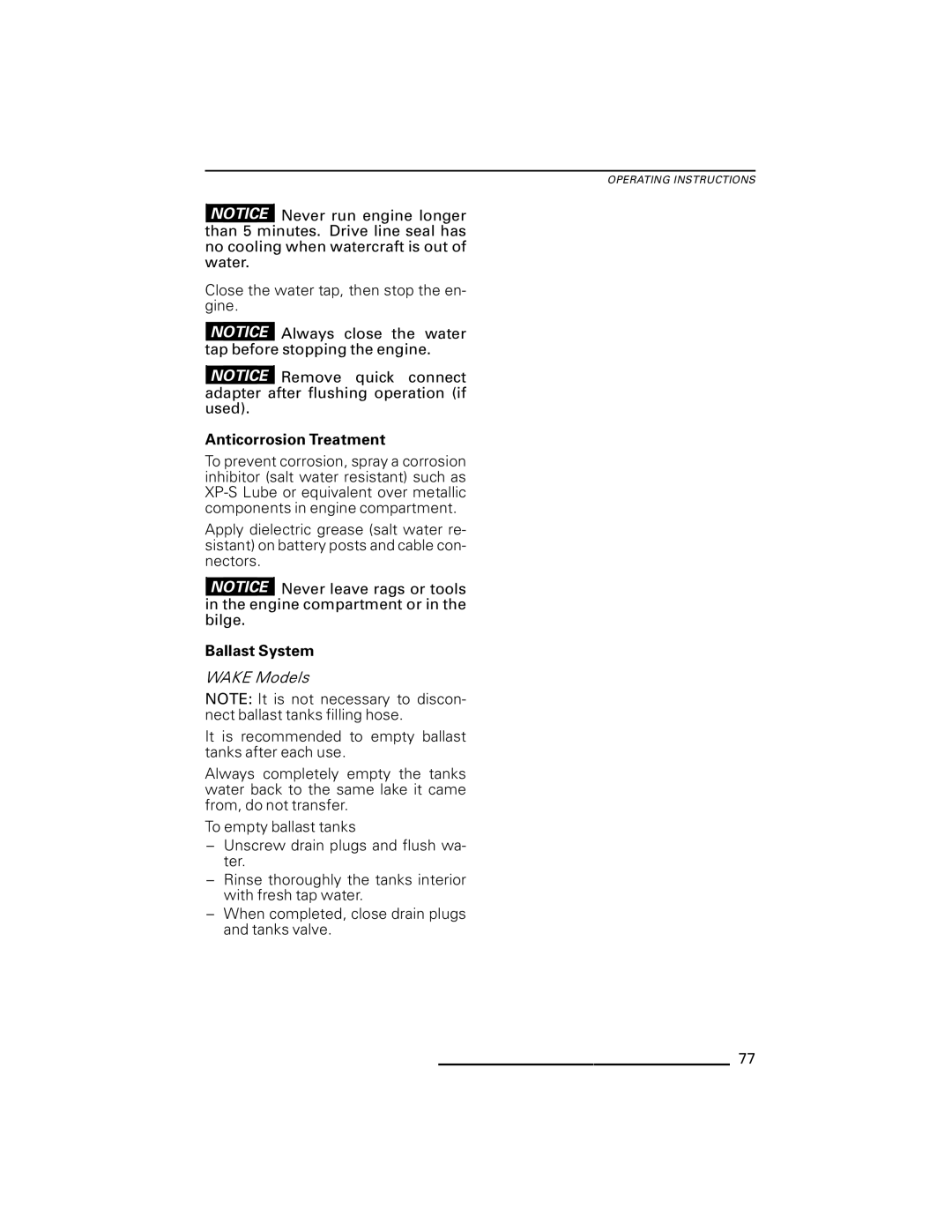 Ski-Doo WAKE Series, GTX Series, RXP Series, GTI Series, RXT Series manual Anticorrosion Treatment, Ballast System 