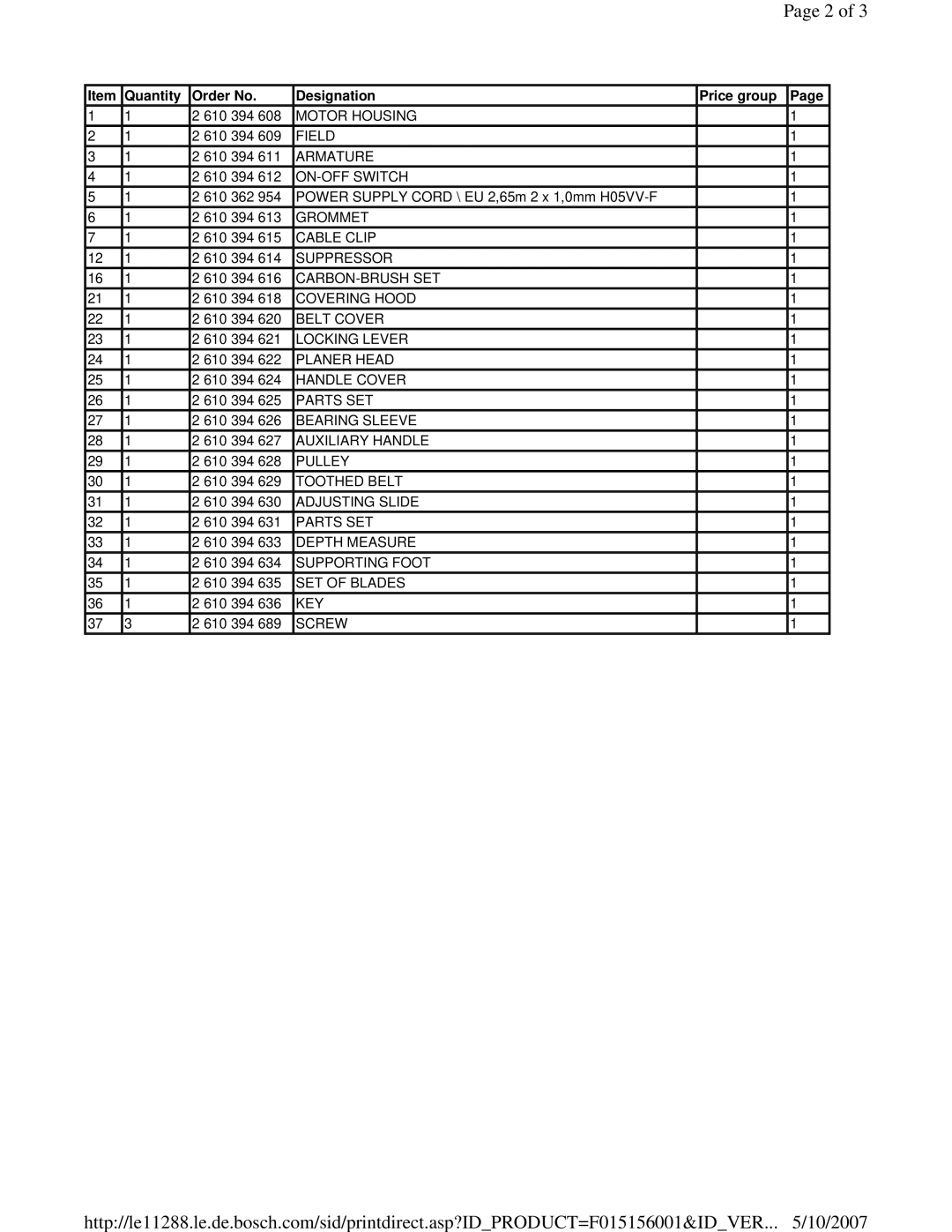 Skil 1560-01 manual Quantity Order No Designation Price group 