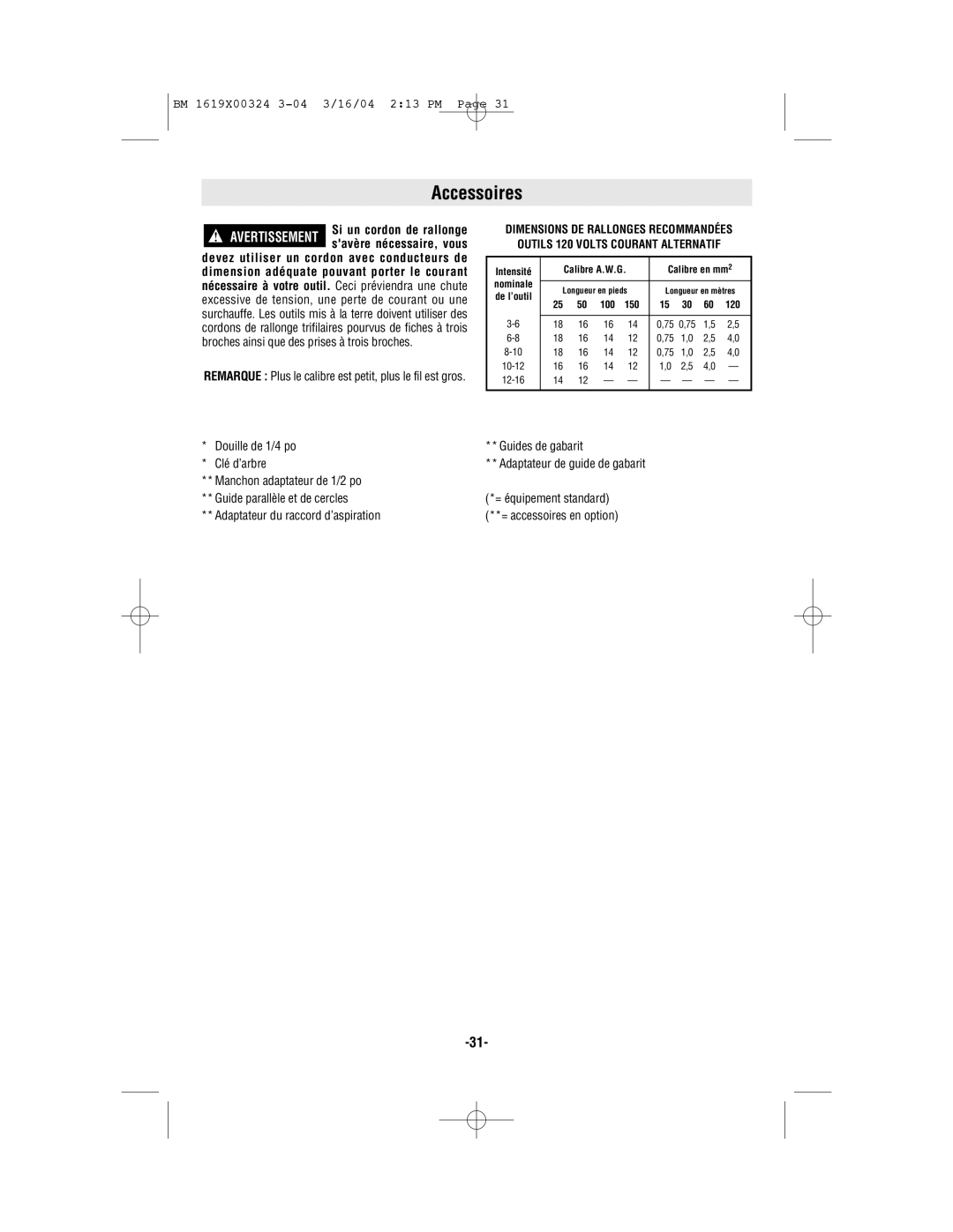 Skil 1810, 1820, 1825, 1815 manual Accessoires, Guides de gabarit Adaptateur de guide de gabarit 