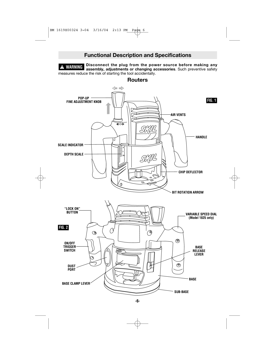 Skil 1815, 1820, 1825, 1810 manual Functional Description and Specifications, Routers 