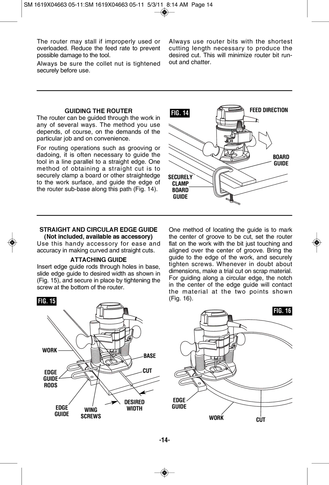 Skil 1817, 1830, 1827 manual Guiding the Router, Board Guide Securely Clamp, Attaching Guide, Work Base, Edge Guide Workcut 