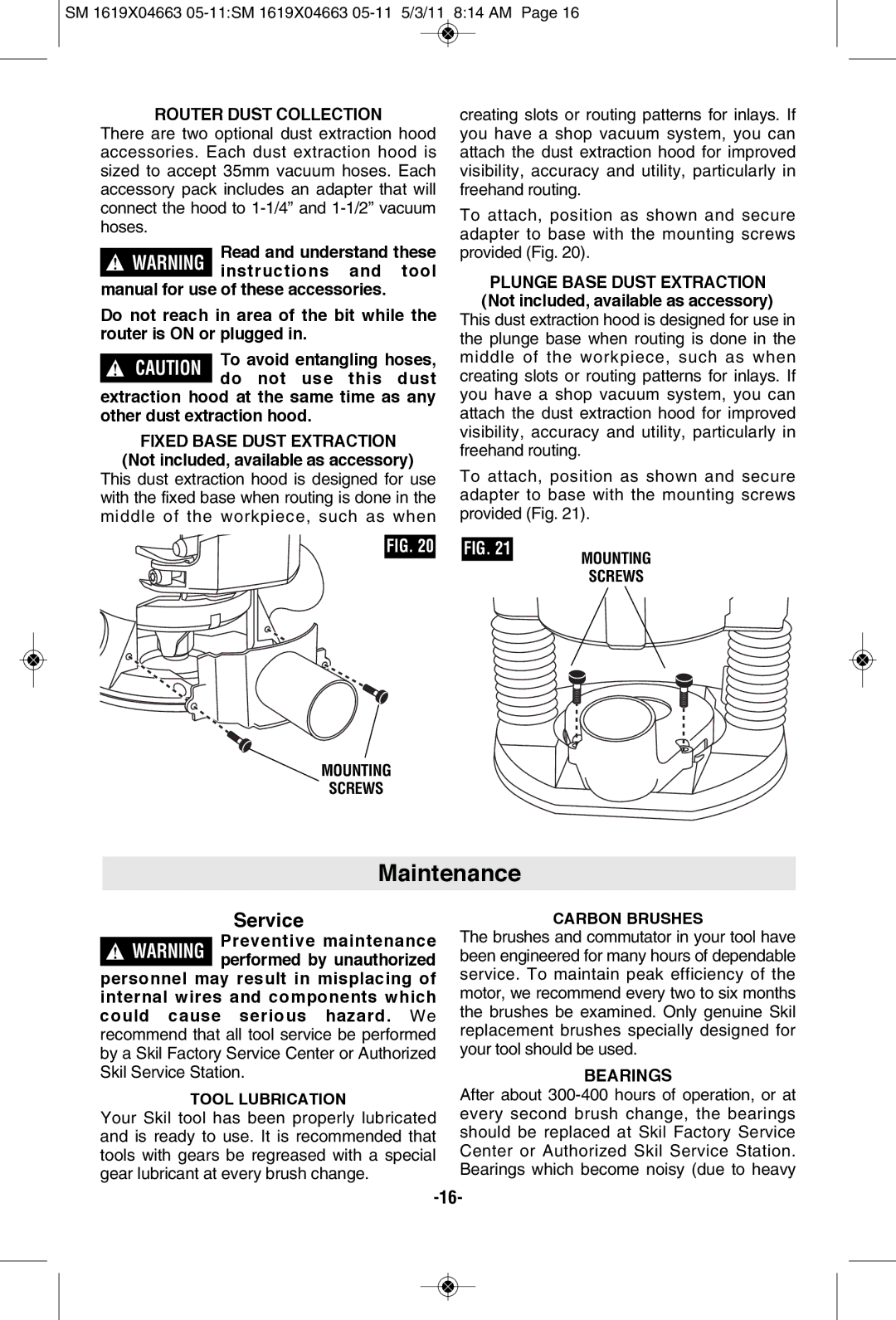 Skil 1827, 1830, 1817 manual Maintenance 