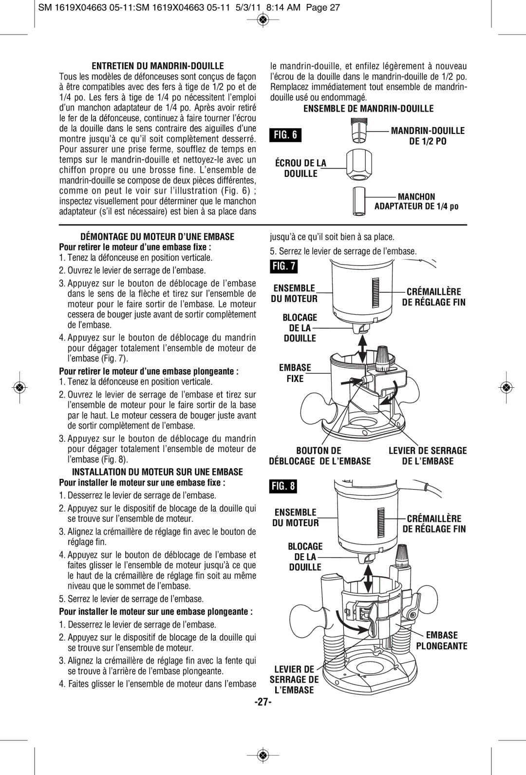 Skil 1830, 1827, 1817 manual Entretien DU MANDRIN-DOUILLE, Ensemble DE MANDRIN-DOUILLE, Écrou DE LA Douille 