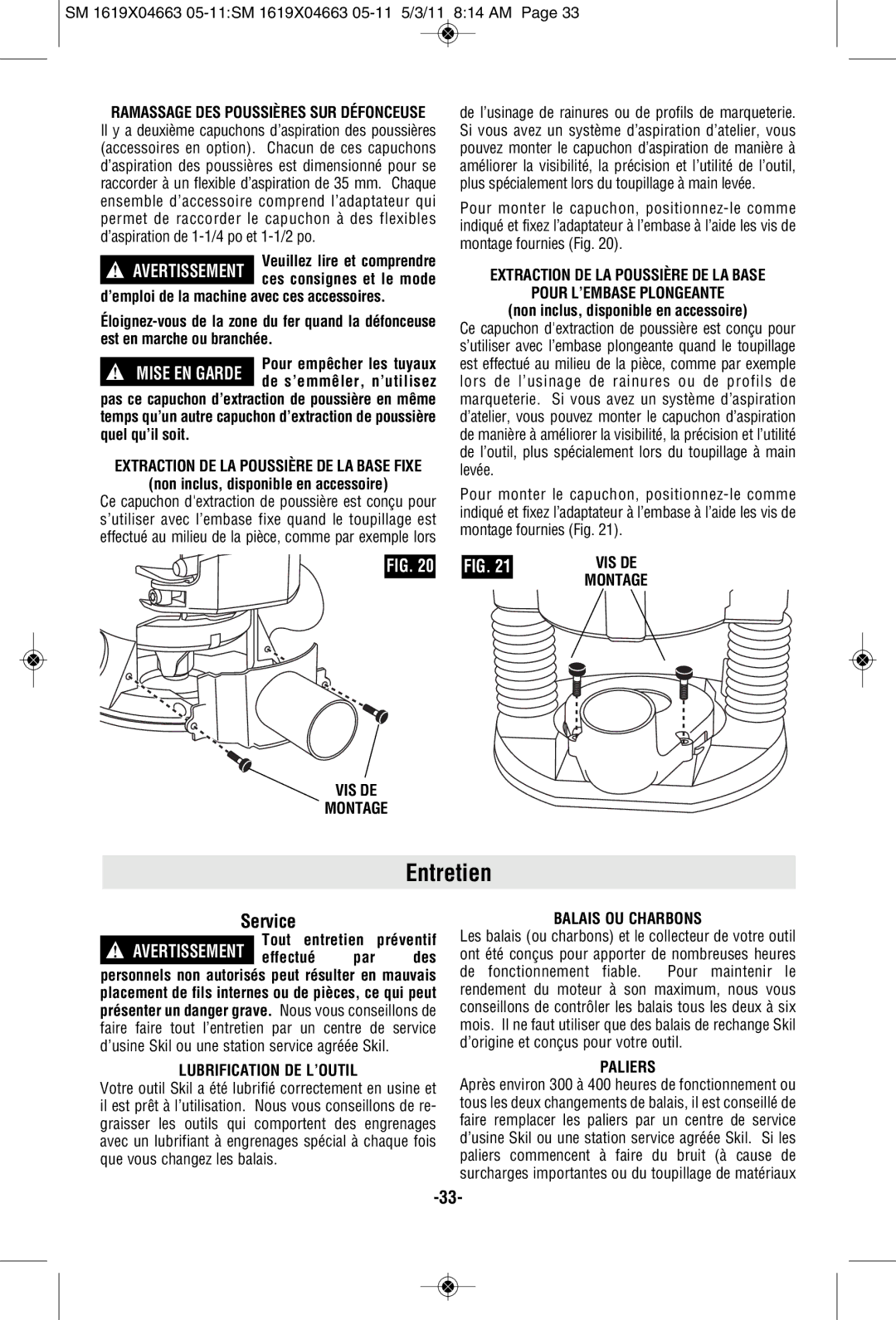 Skil 1830, 1827, 1817 manual Entretien 