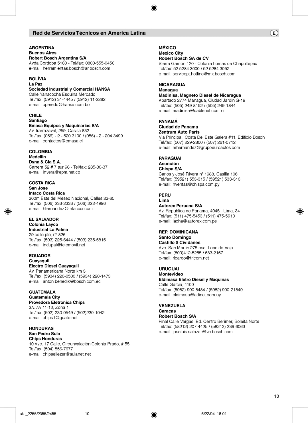 Skil 2255 operating instructions Red de Servicios Técnicos en America Latina 