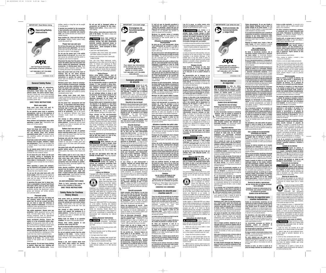 Skil 2352 user service Work area safety, Power tool use and care, Utilisation et entretien des outils Électroportatifs 