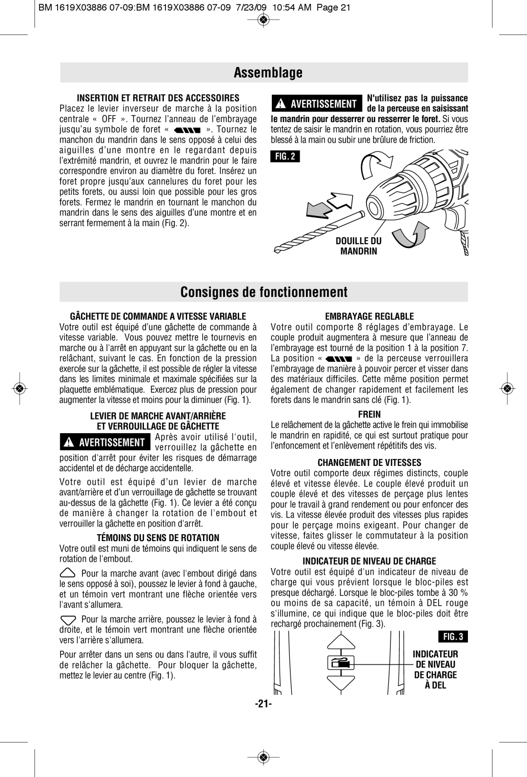 Skil 2364 manual Assemblage, Consignes de fonctionnement 