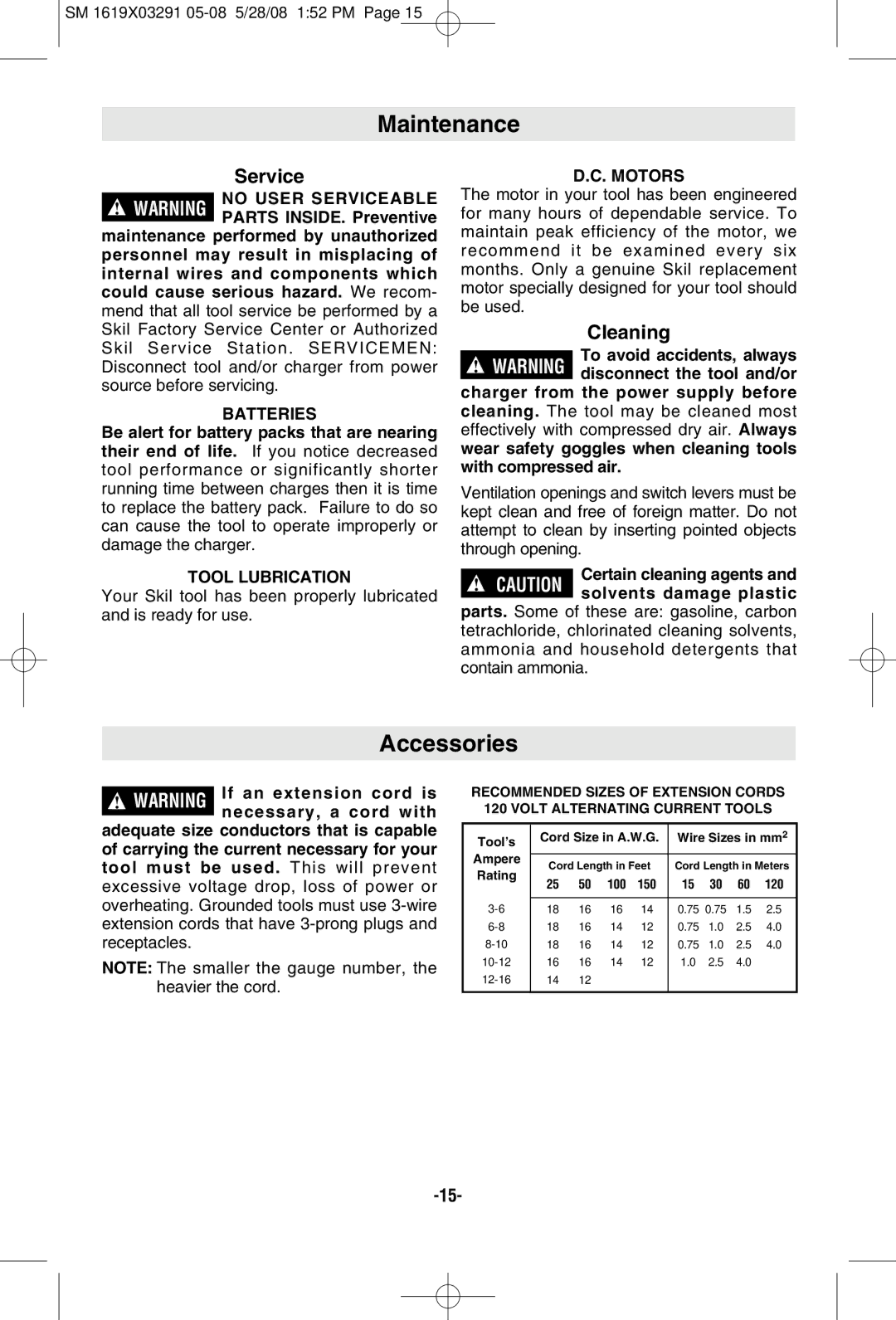 Skil 2372 manual Maintenance, Accessories, Cleaning 