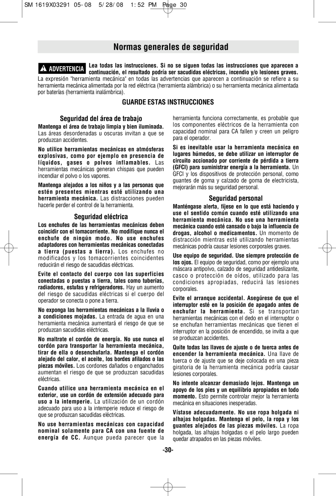 Skil 2372 manual Normas generales de seguridad, Seguridad del área de trabajo, Seguridad eléctrica, Seguridad personal 