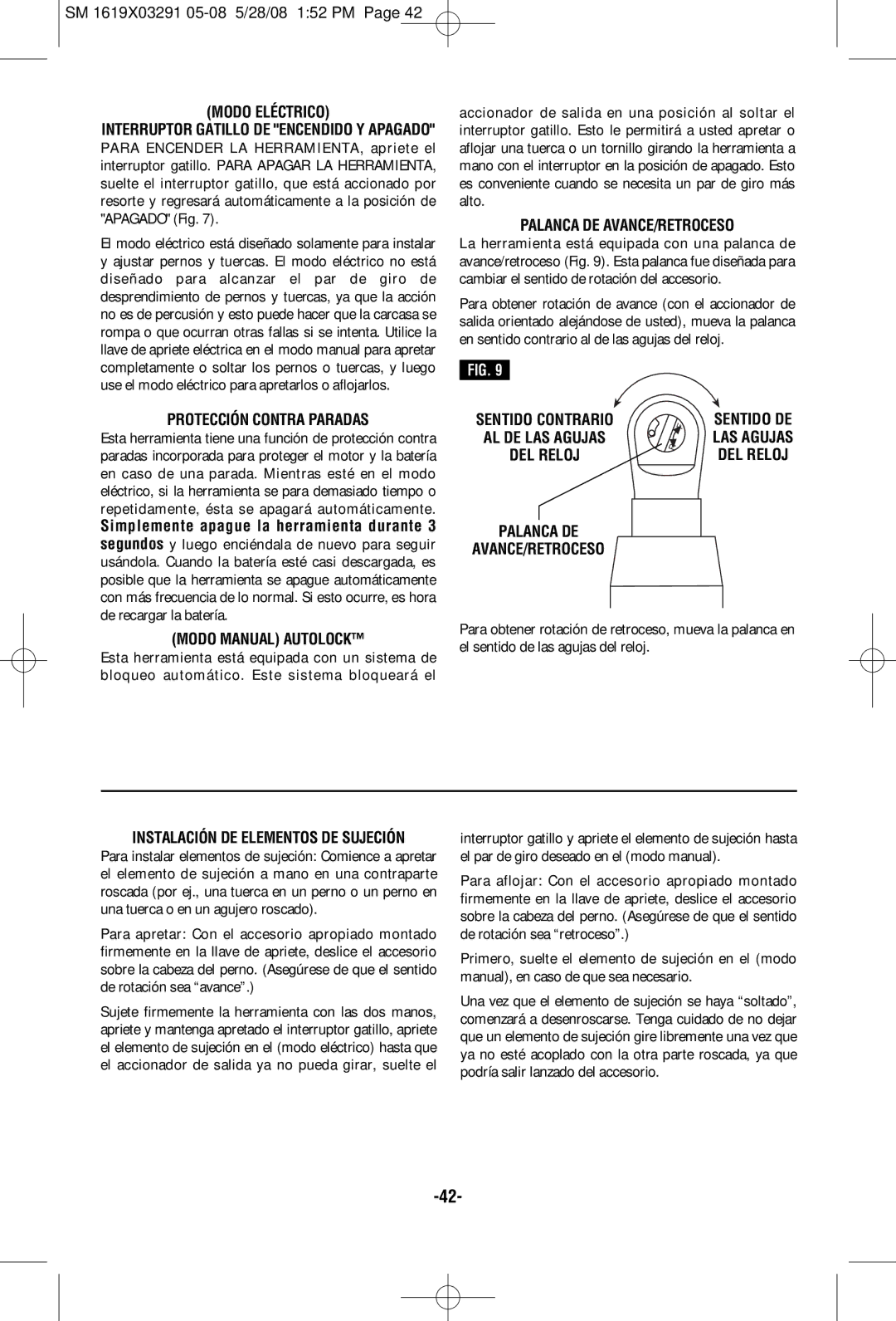 Skil 2372 manual Modo Eléctrico, Modo Manual Autolock 