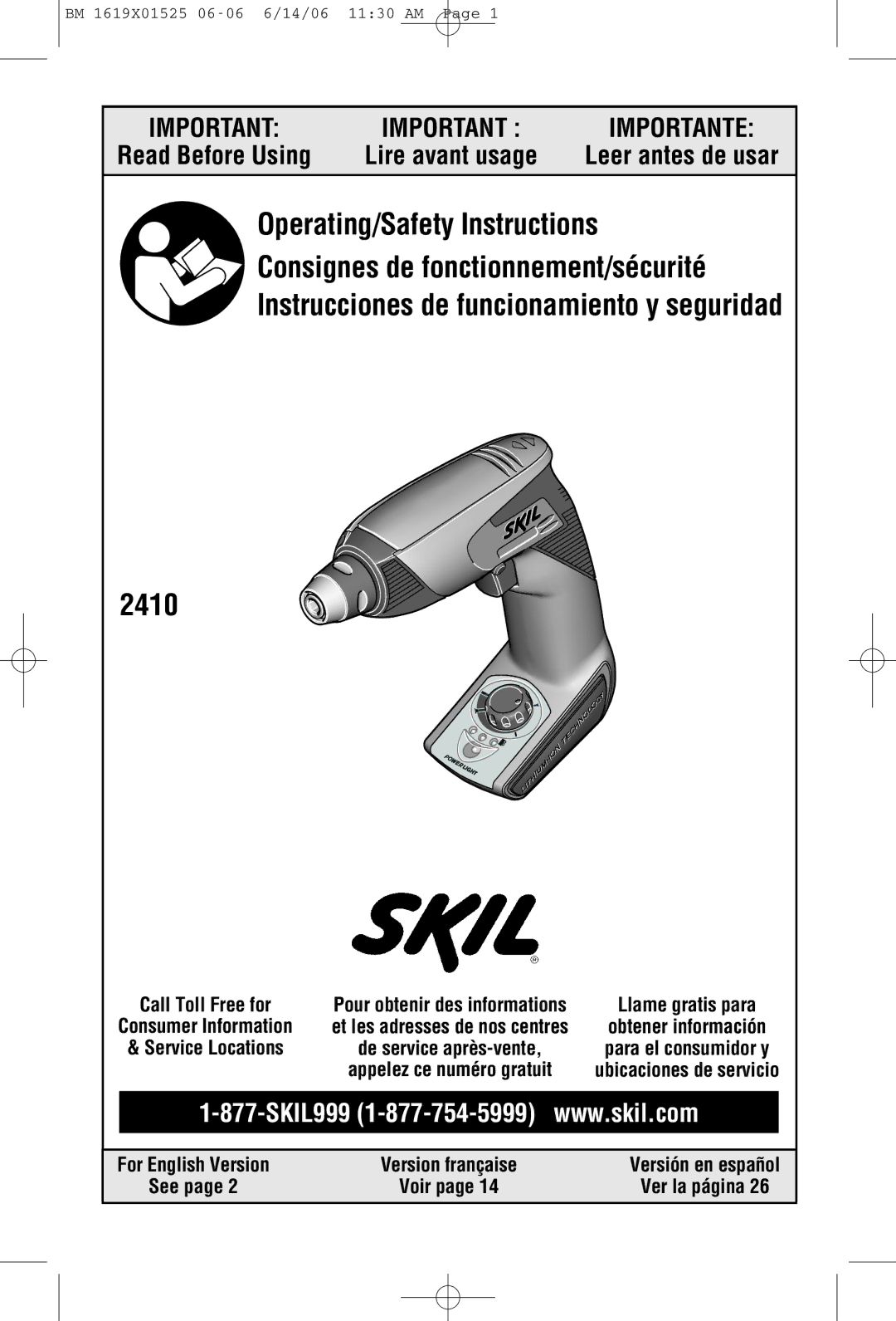 Skil 2410 manual Leer antes de usar, For English Version Version française, See, Ver la página 