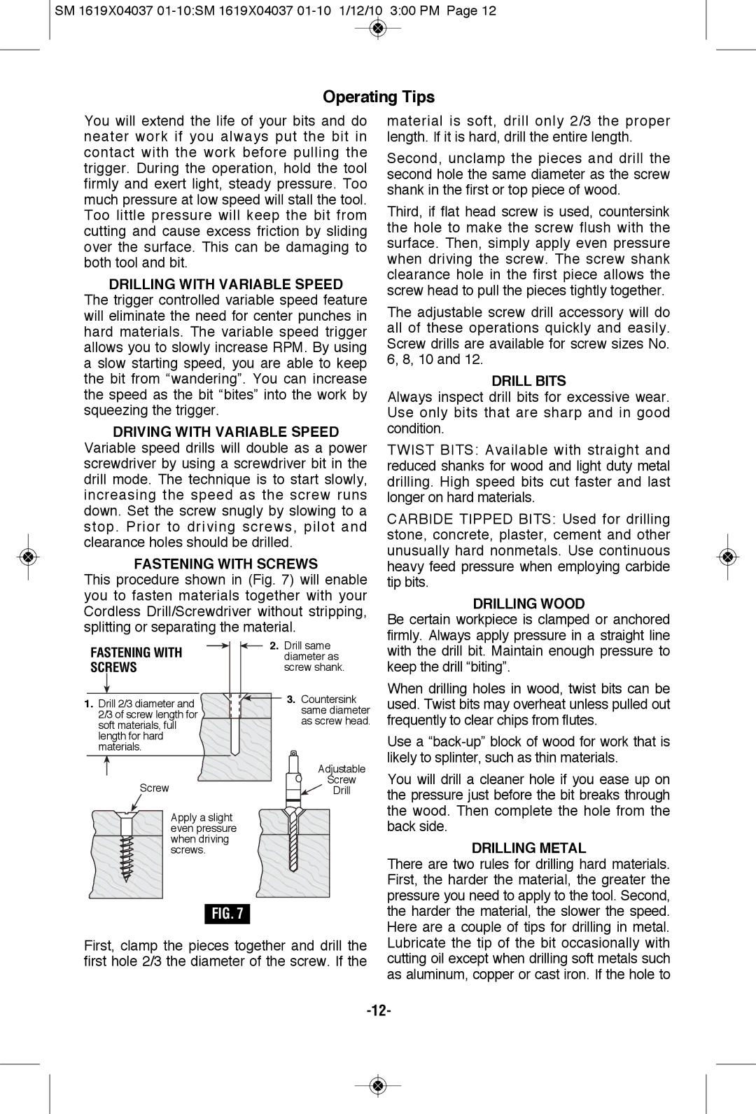 Skil 2414, 2412 manual Operating Tips 