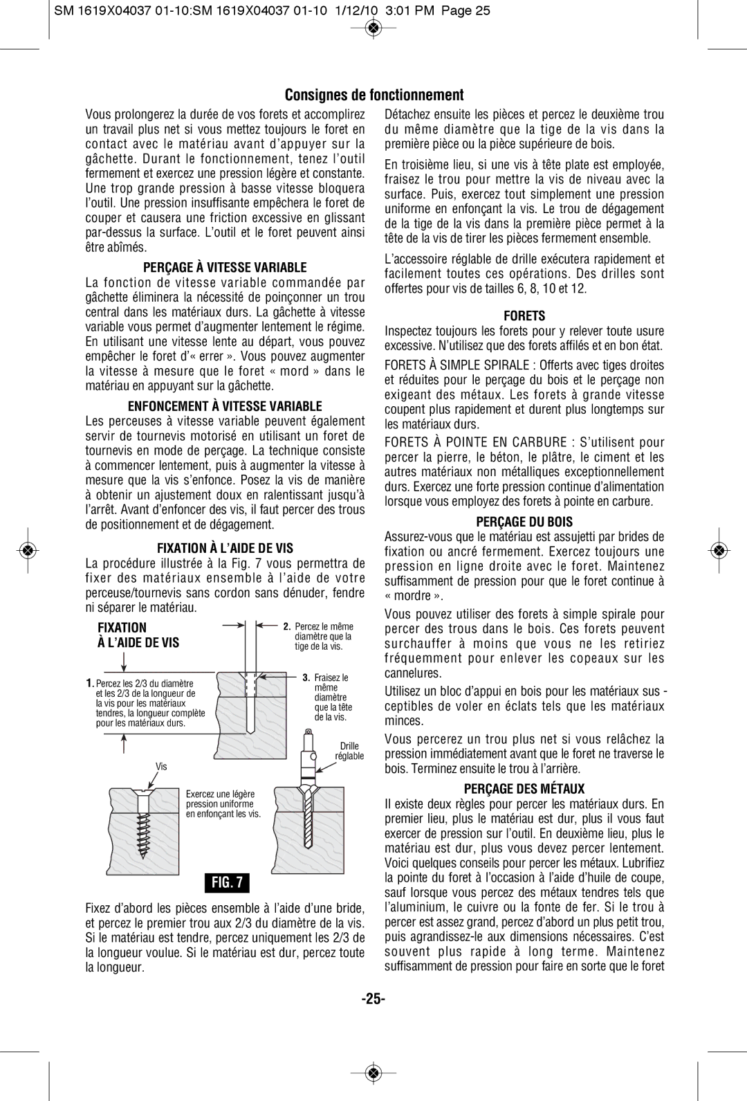 Skil 2412, 2414 manual Consignes de fonctionnement 