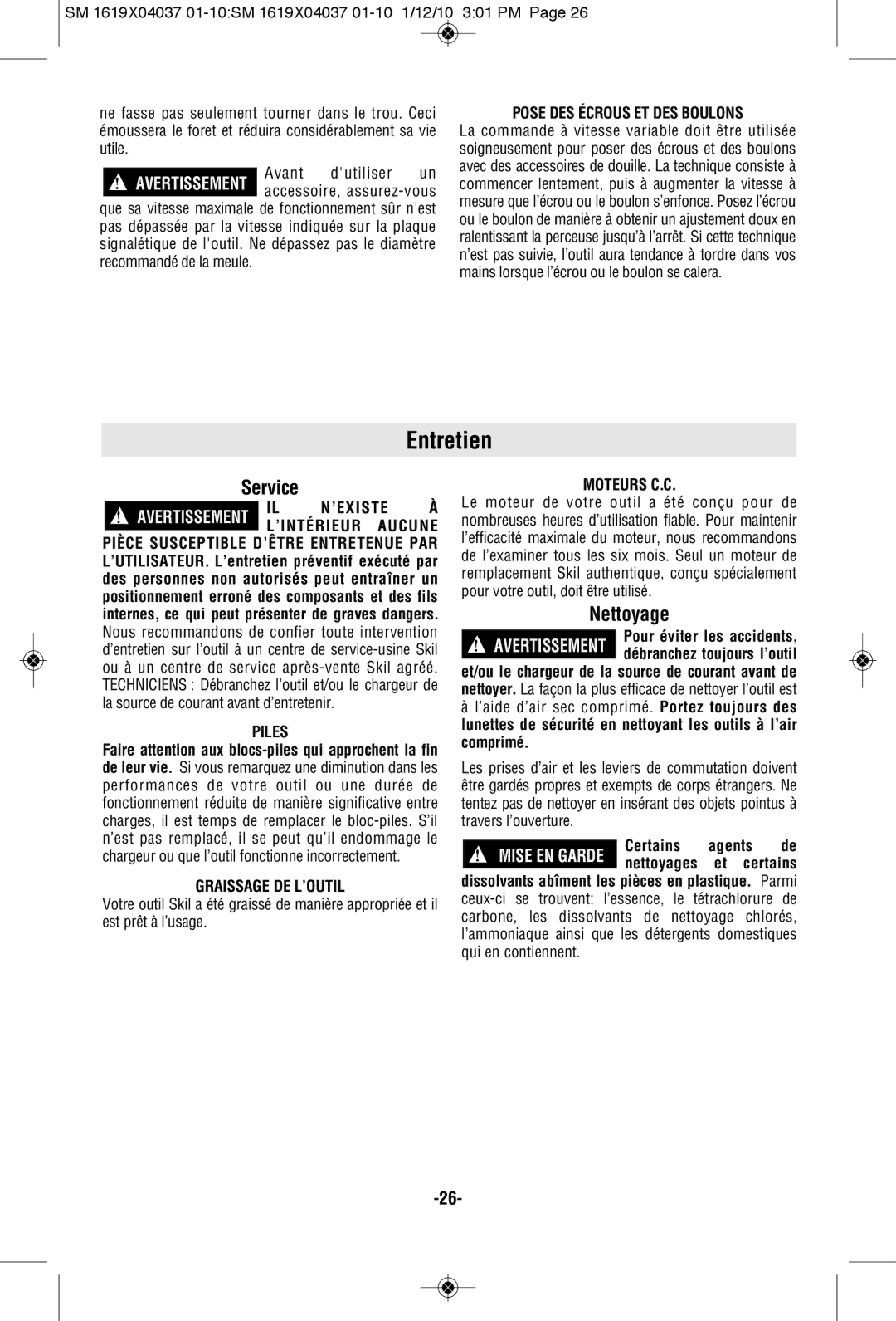 Skil 2414, 2412 manual Entretien, Nettoyage 