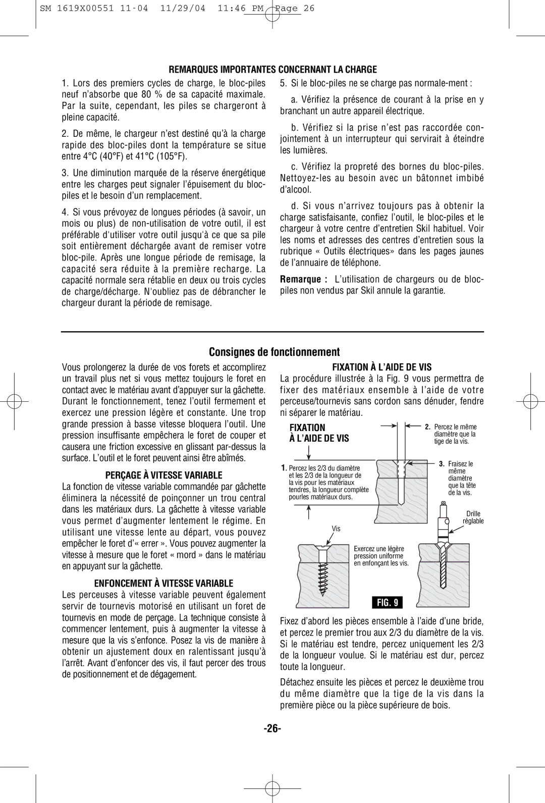 Skil 2466 2566 2866 manual Consignes de fonctionnement 