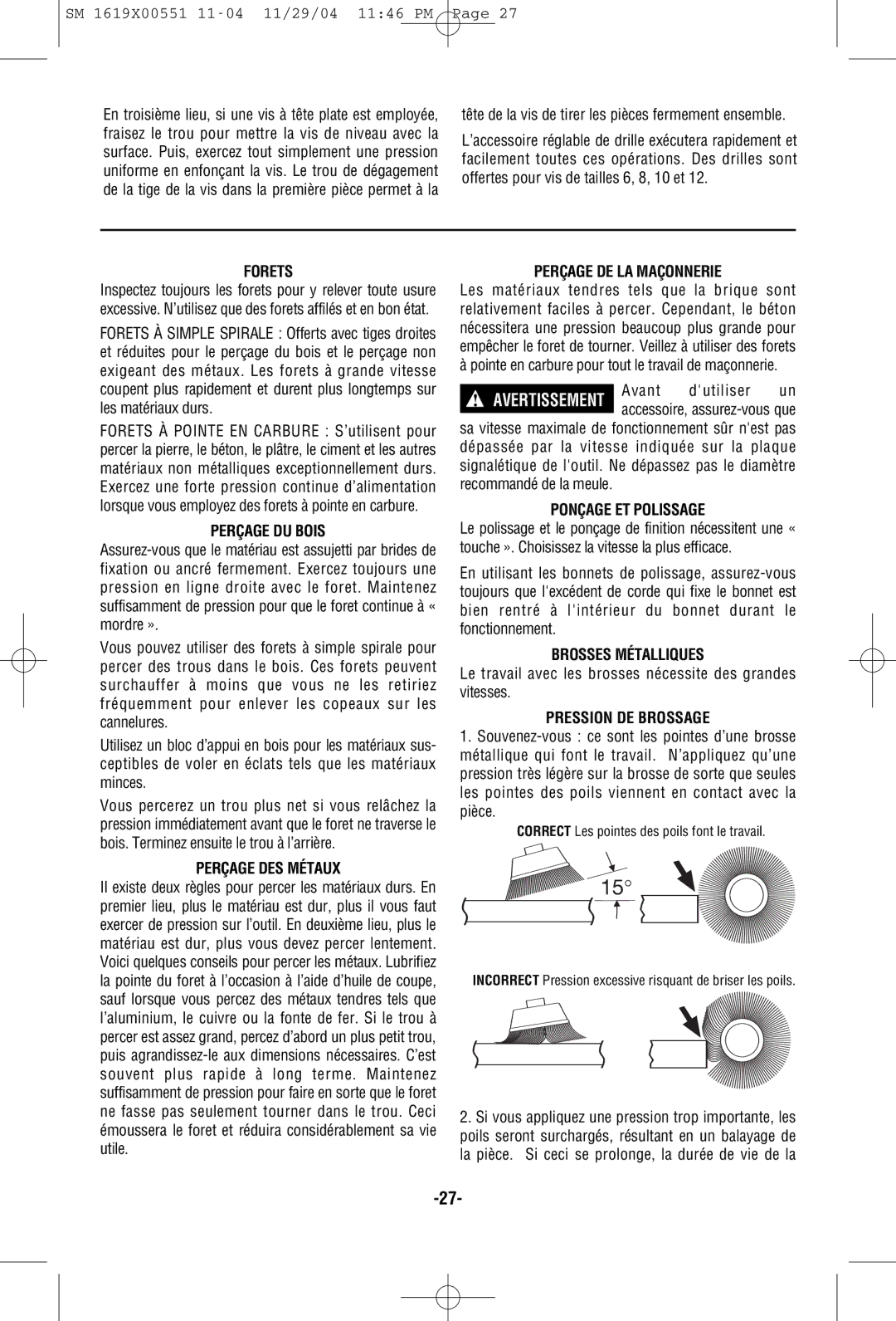 Skil 2466 2566 2866 manual Forets, Perçage DU Bois, Perçage DES Métaux, Perçage DE LA Maçonnerie, Ponçage ET Polissage 