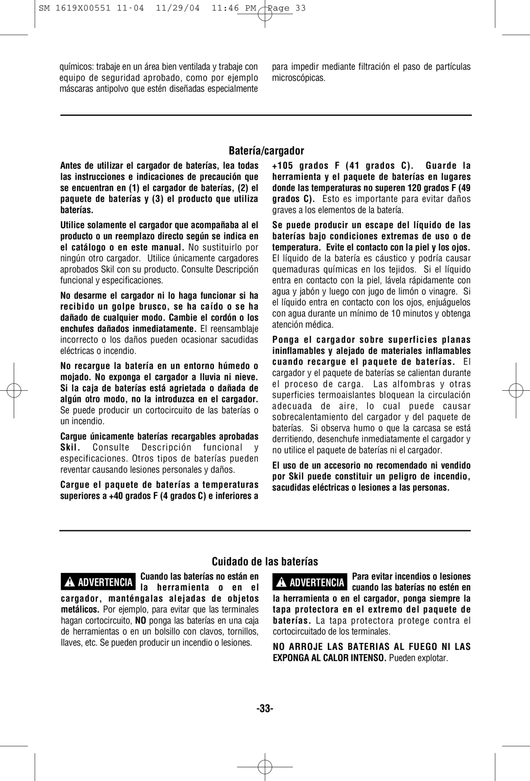 Skil 2466 2566 2866 manual Batería/cargador, Cuidado de las baterías 