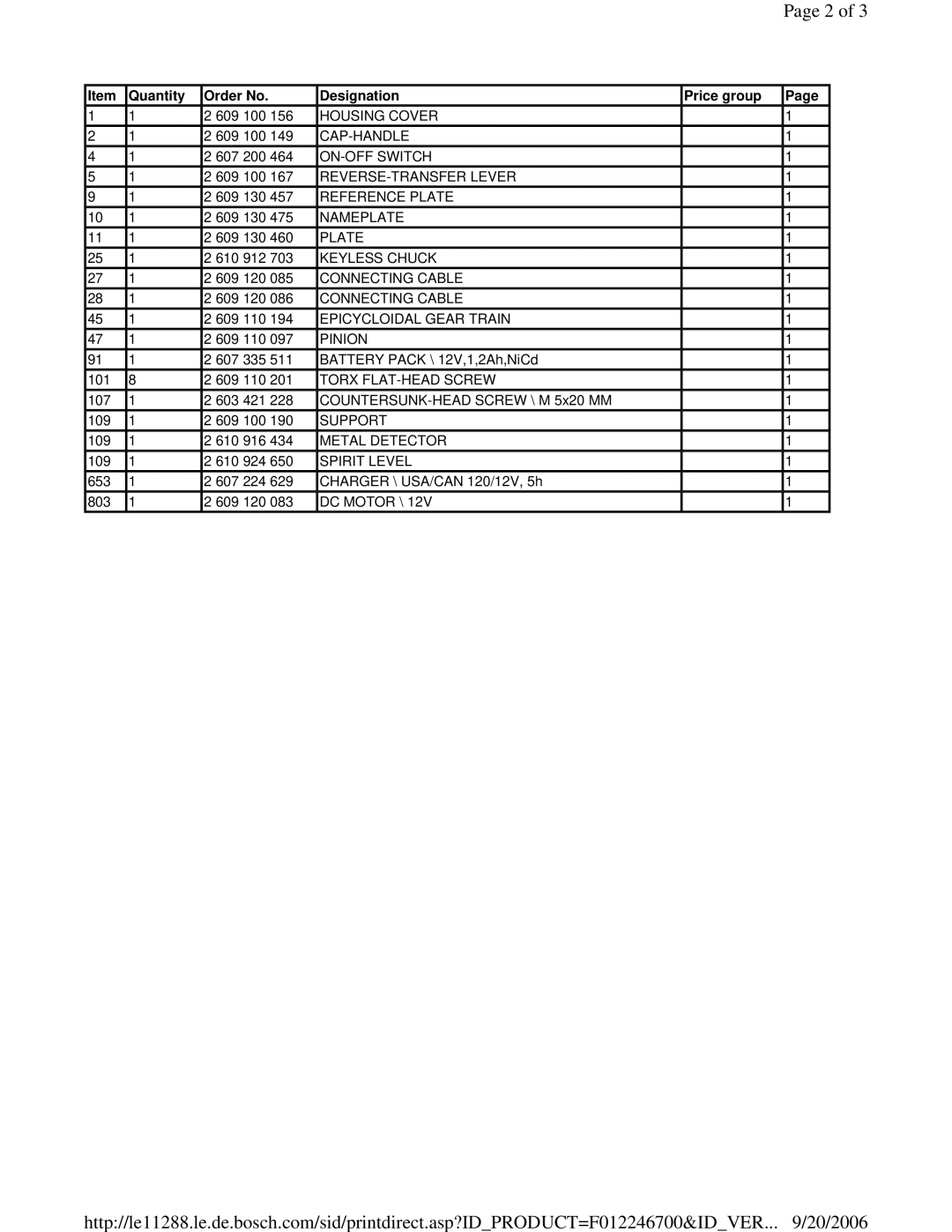 Skil 2467-03 manual Quantity Order No Designation Price group 