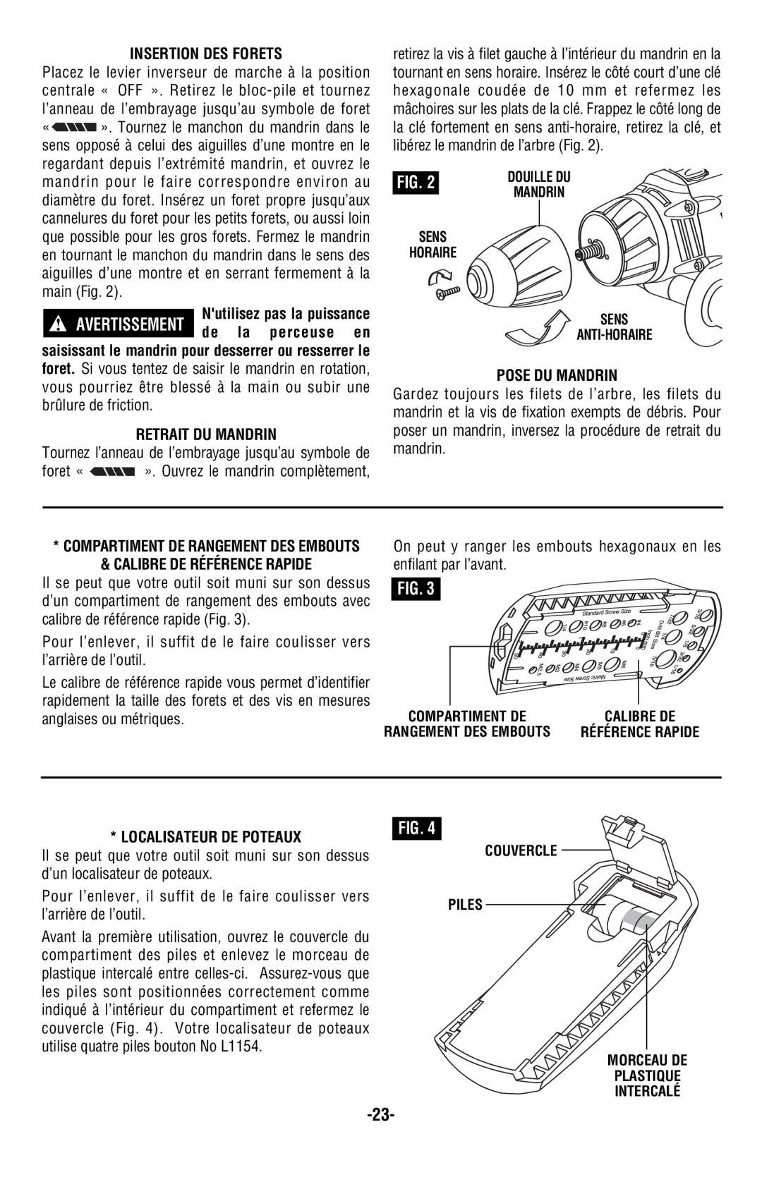 Skil 2487 2587 2887 manual Insertion DES Forets, Retrait DU Mandrin, Pose DU Mandrin, Calibre DE Référence Rapide 