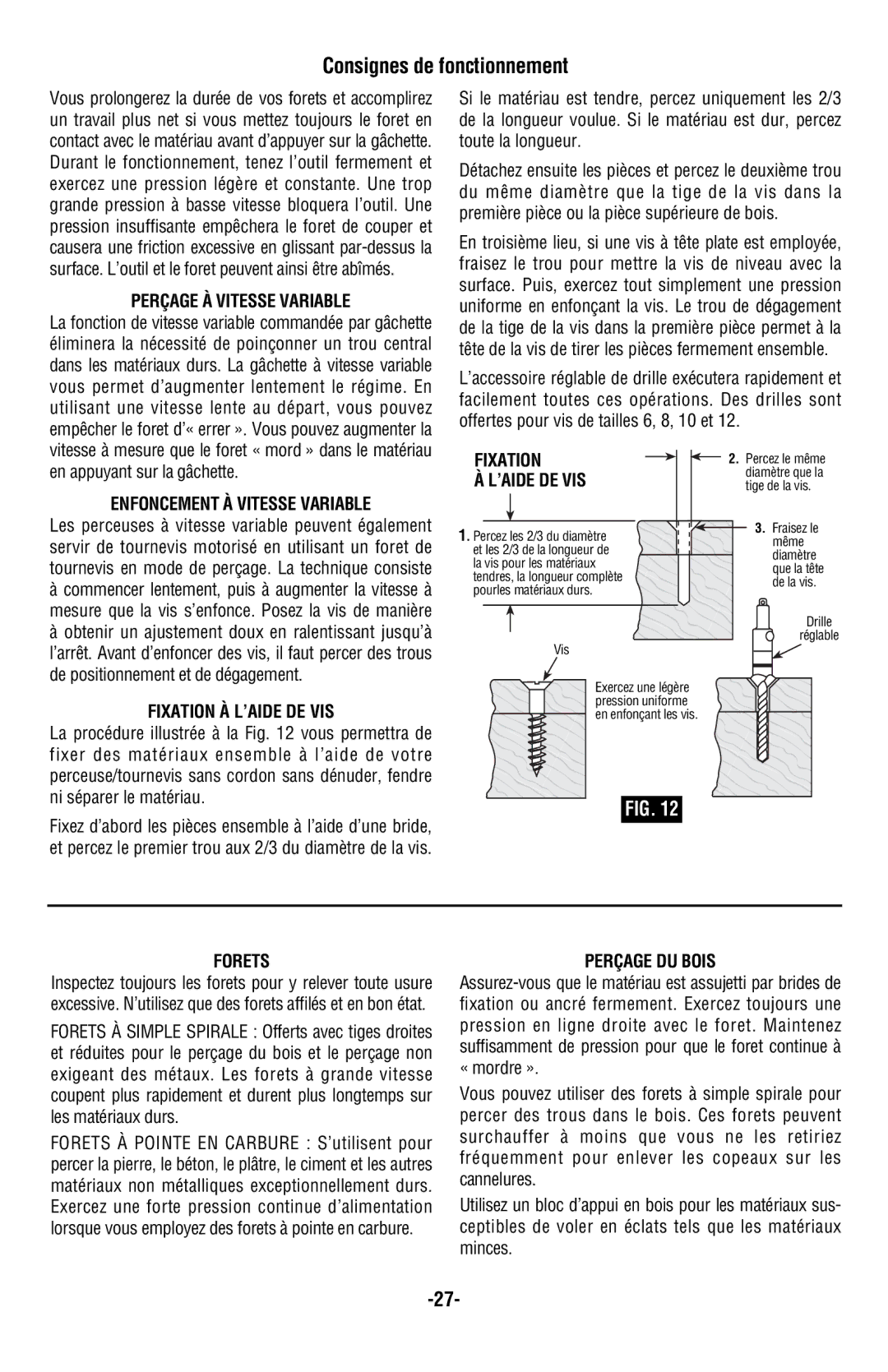 Skil 2487 2587 2887 manual Consignes de fonctionnement 