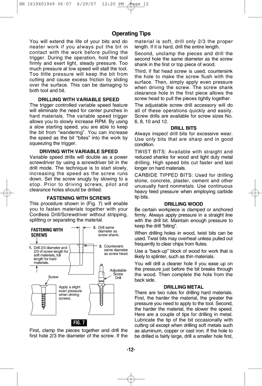 Skil 2510 manual Operating Tips 