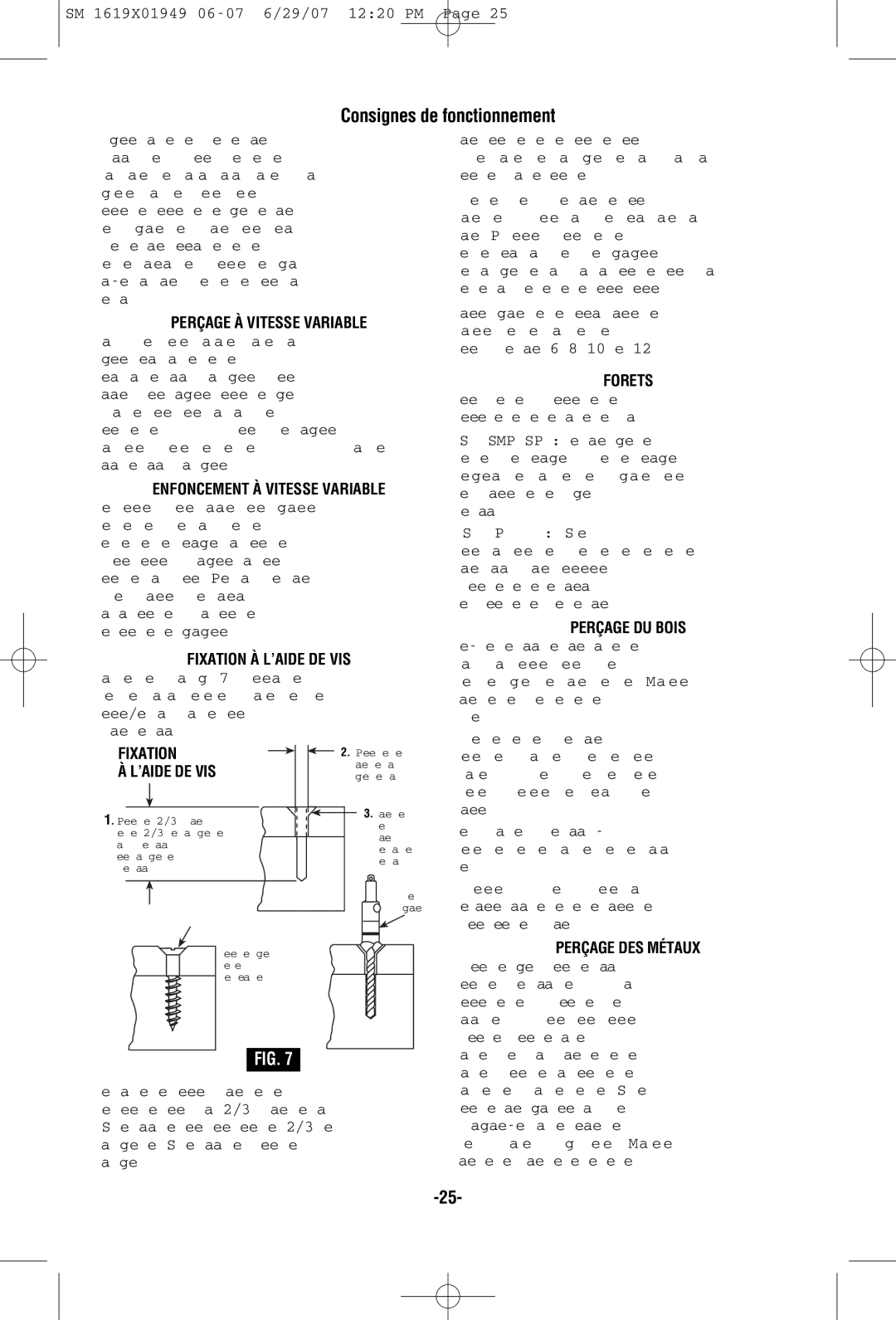 Skil 2510 manual Consignes de fonctionnement 