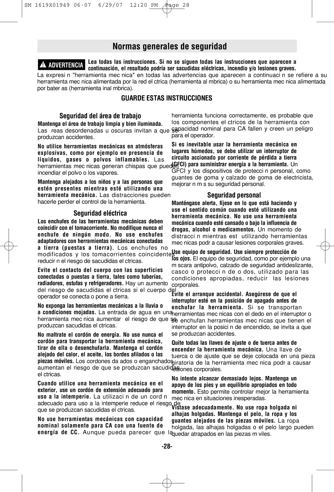 Skil 2510 manual Normas generales de seguridad, Seguridad del área de trabajo, Seguridad eléctrica, Seguridad personal 