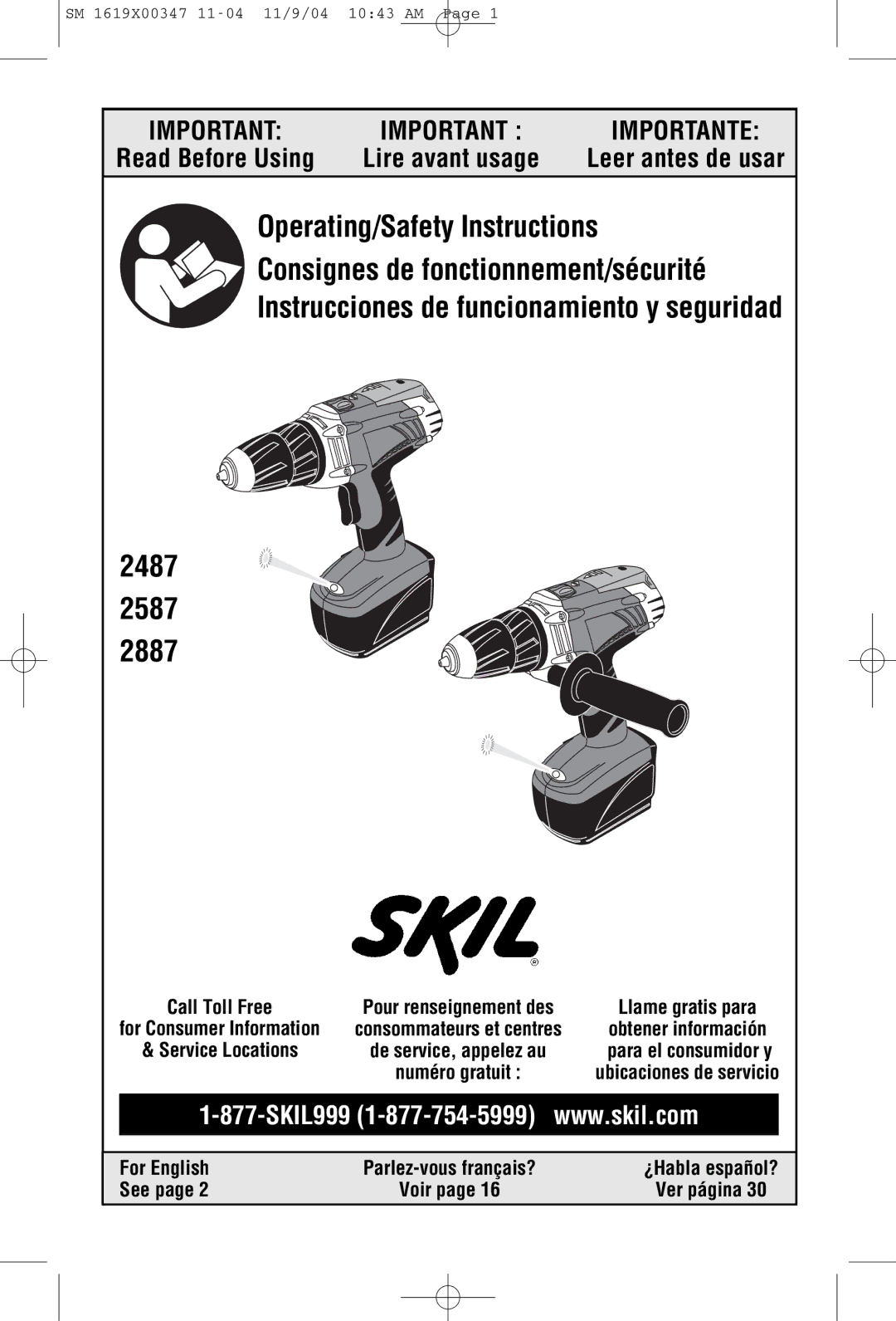 Skil 2887, 2587, 2487 manual For English Parlez-vous français?, See, Voir Ver página 