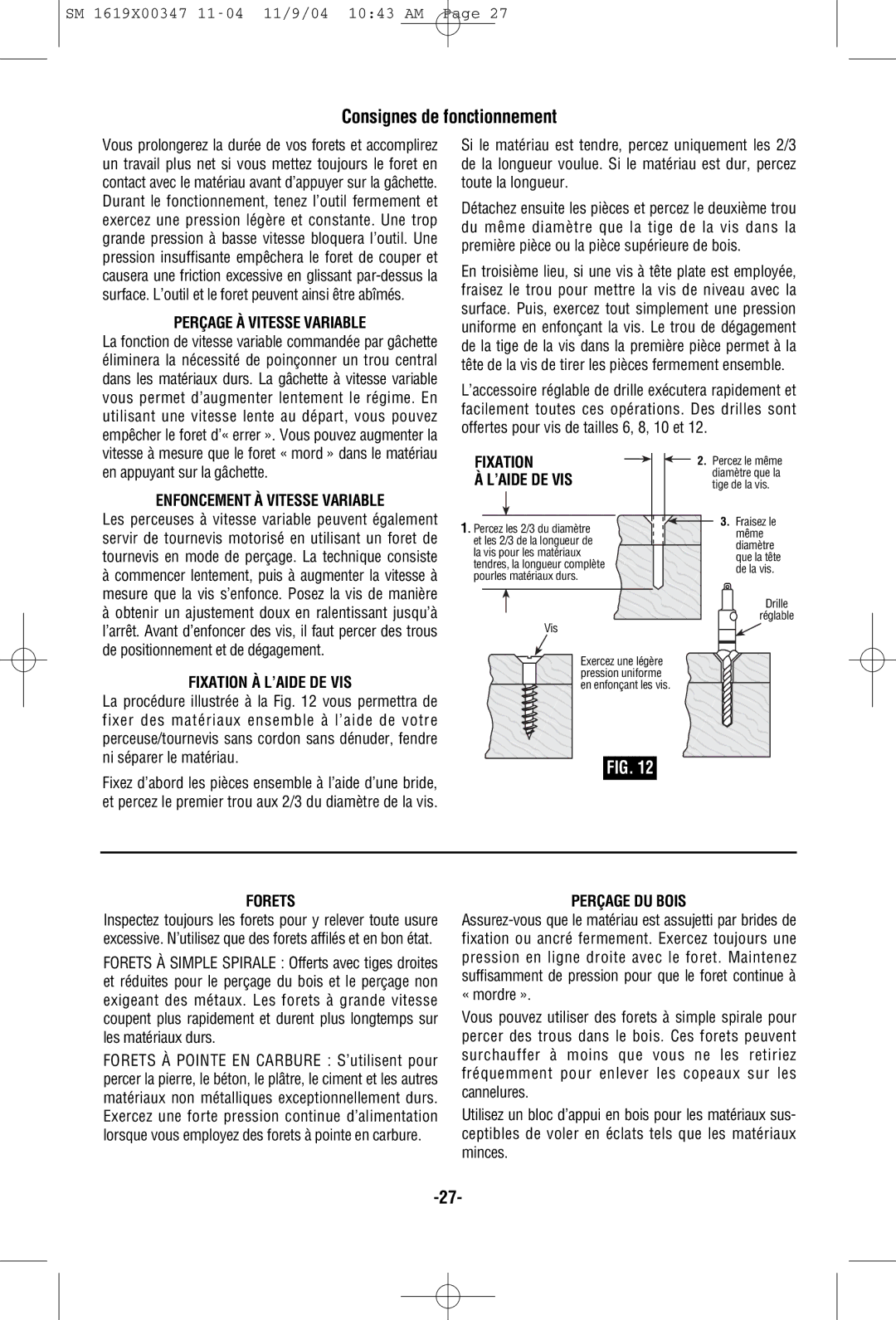 Skil 2587, 2887, 2487 manual Consignes de fonctionnement 