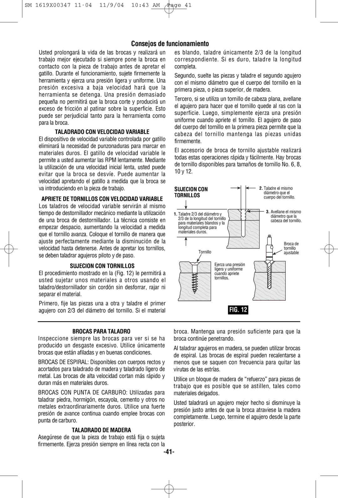 Skil 2487, 2587 Consejos de funcionamiento, Taladrado CON Velocidad Variable, Sujecion CON Tornillos, Brocas Para Taladro 