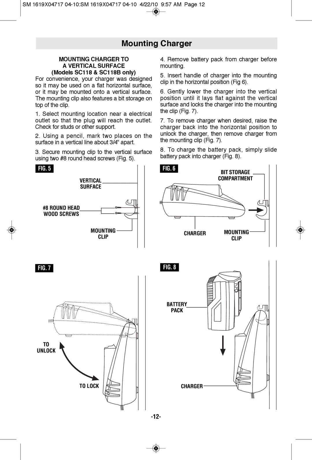 Skil 2860 manual Mounting Charger 