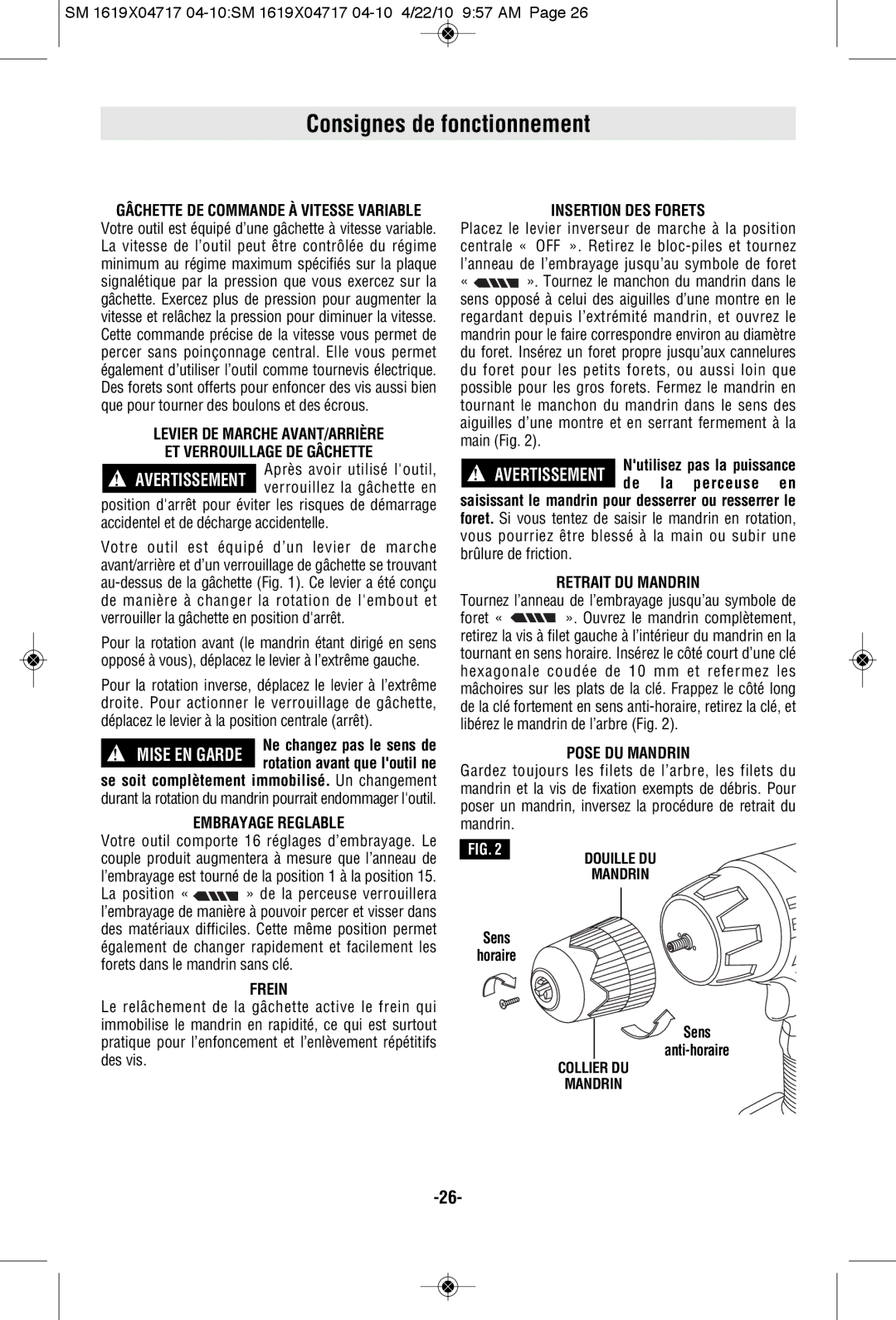 Skil 2860 manual Consignes de fonctionnement 