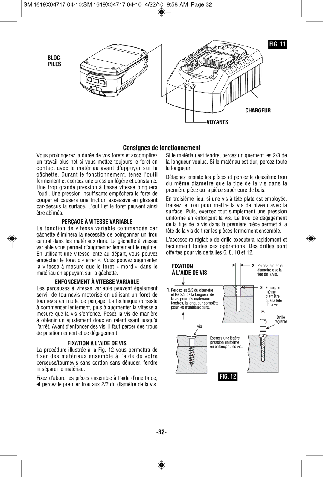 Skil 2860 manual Consignes de fonctionnement 