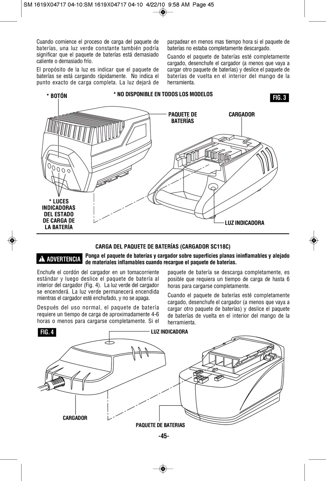 Skil 2860 manual Botón, LUZ Indicadora, Carga DEL Paquete DE Baterías Cargador SC118C 