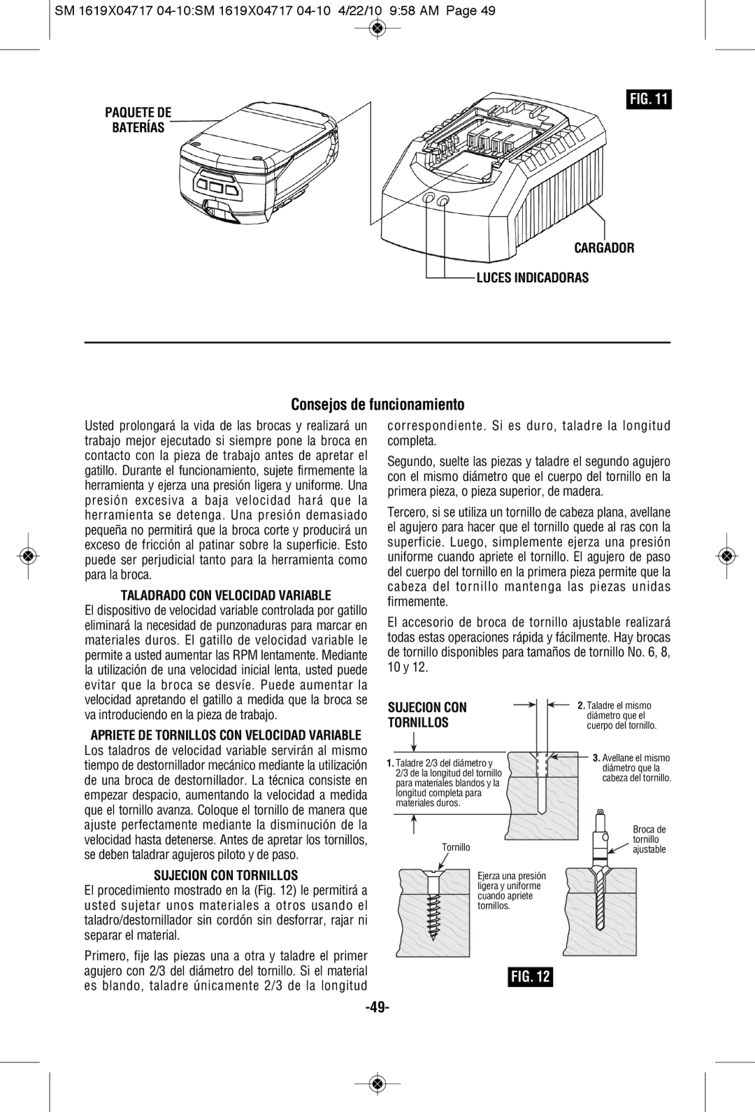 Skil 2860 Consejos de funcionamiento, Paquete DE Baterías Cargador Luces Indicadoras, Taladrado CON Velocidad Variable 