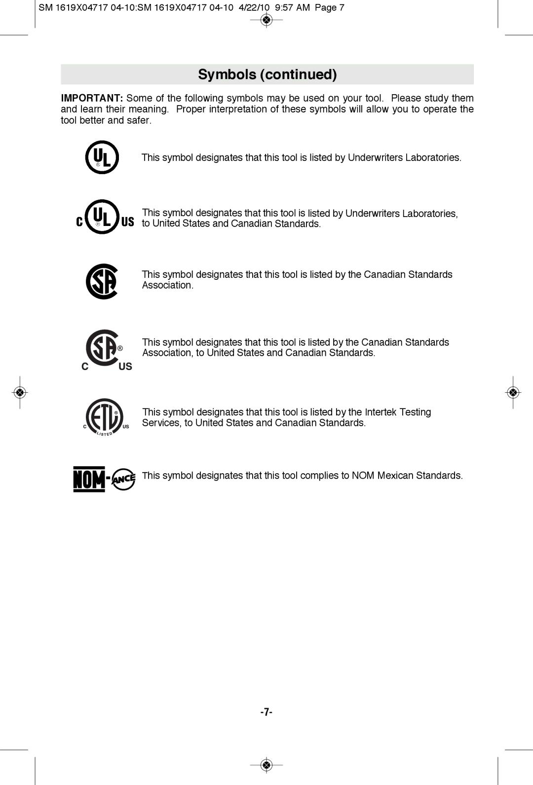 Skil 2860 manual Symbols 