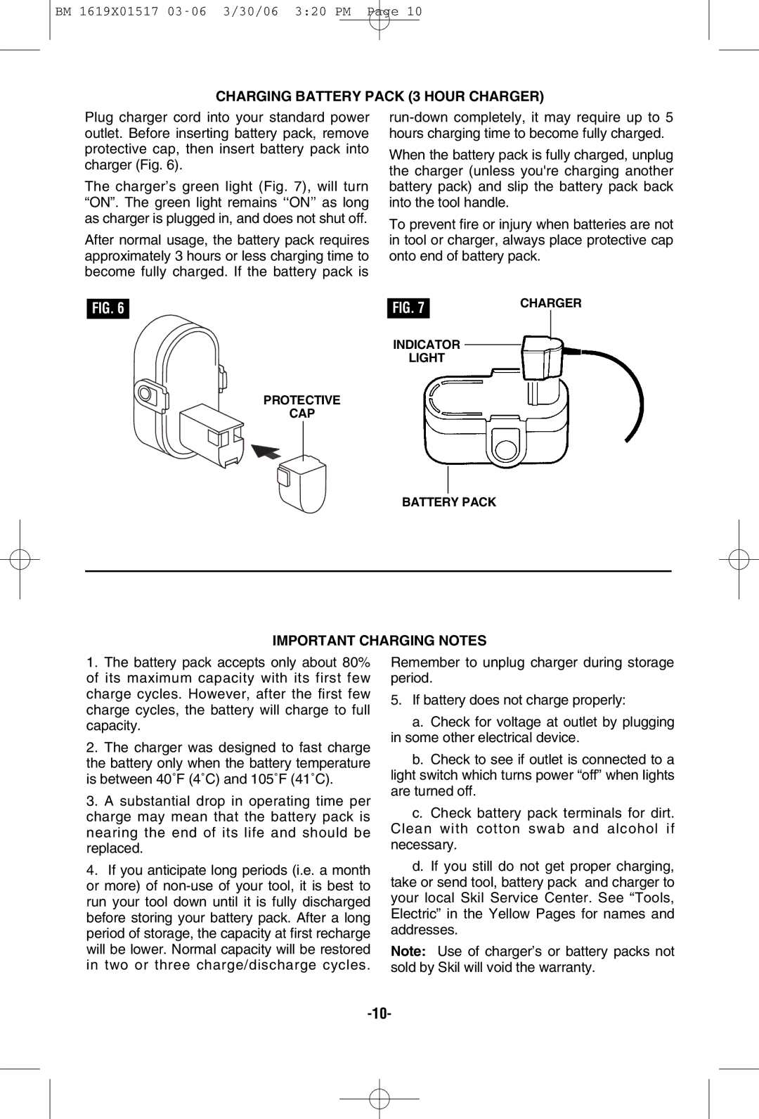 Skil 2367, 2867, 2567, 2467 manual Charging Battery Pack 3 Hour Charger, Important Charging Notes 