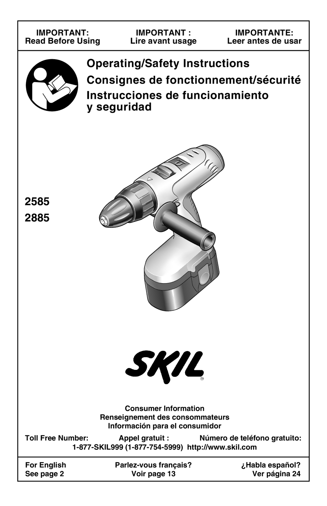 Skil 2585, 2885 manual Read Before Using Lire avant usage Leer antes de usar 