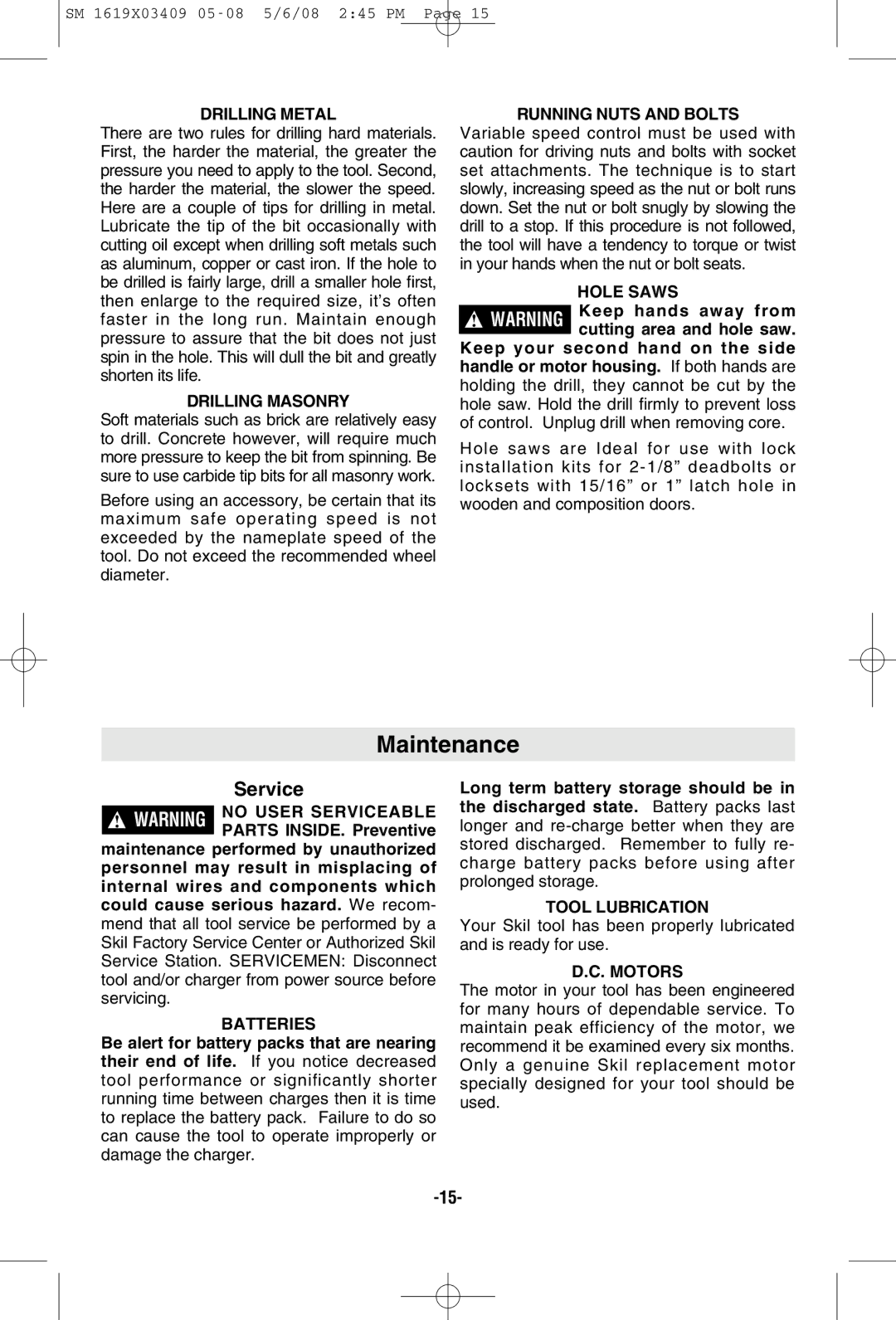 Skil 2895 manual Maintenance 