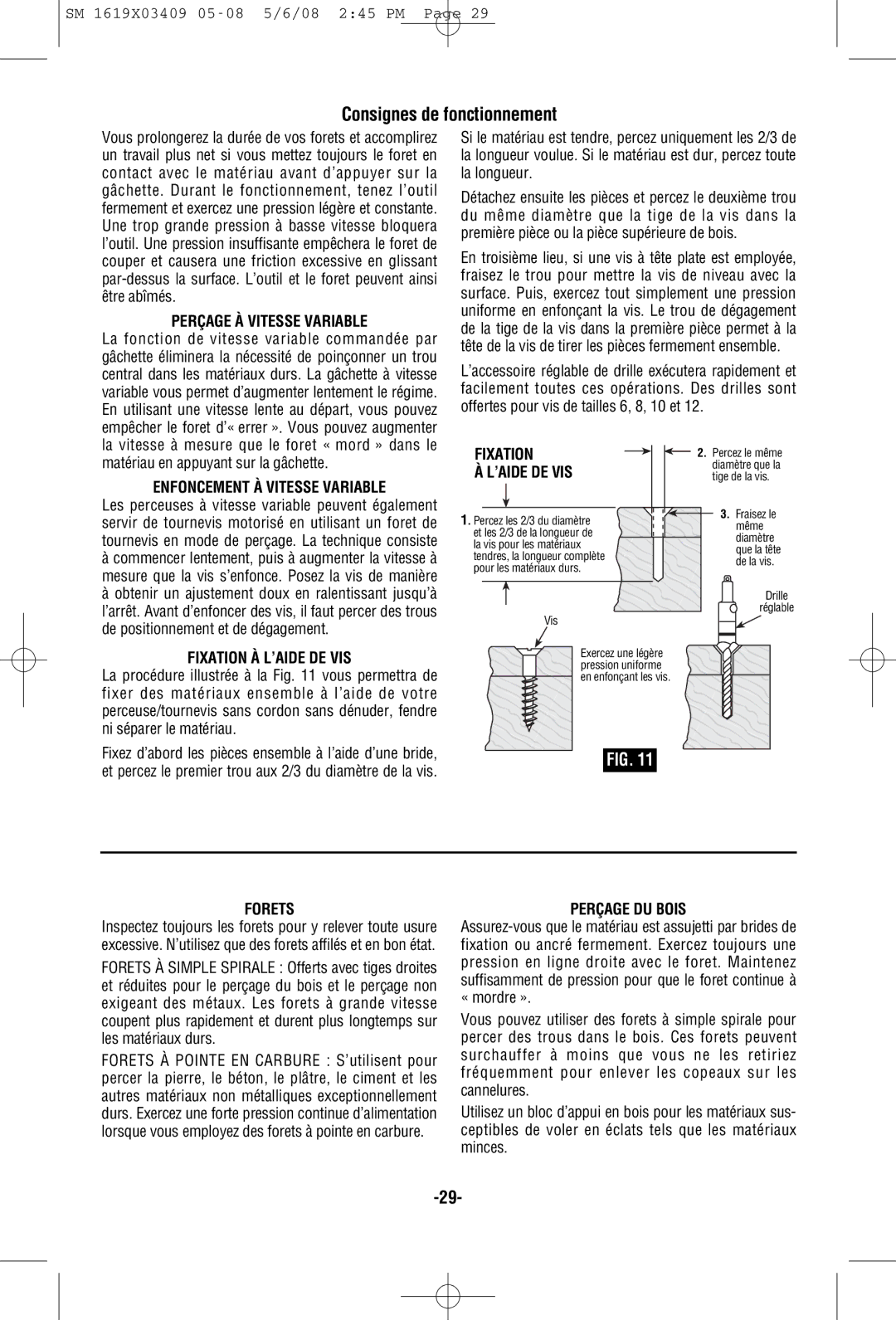 Skil 2895 manual Consignes de fonctionnement 